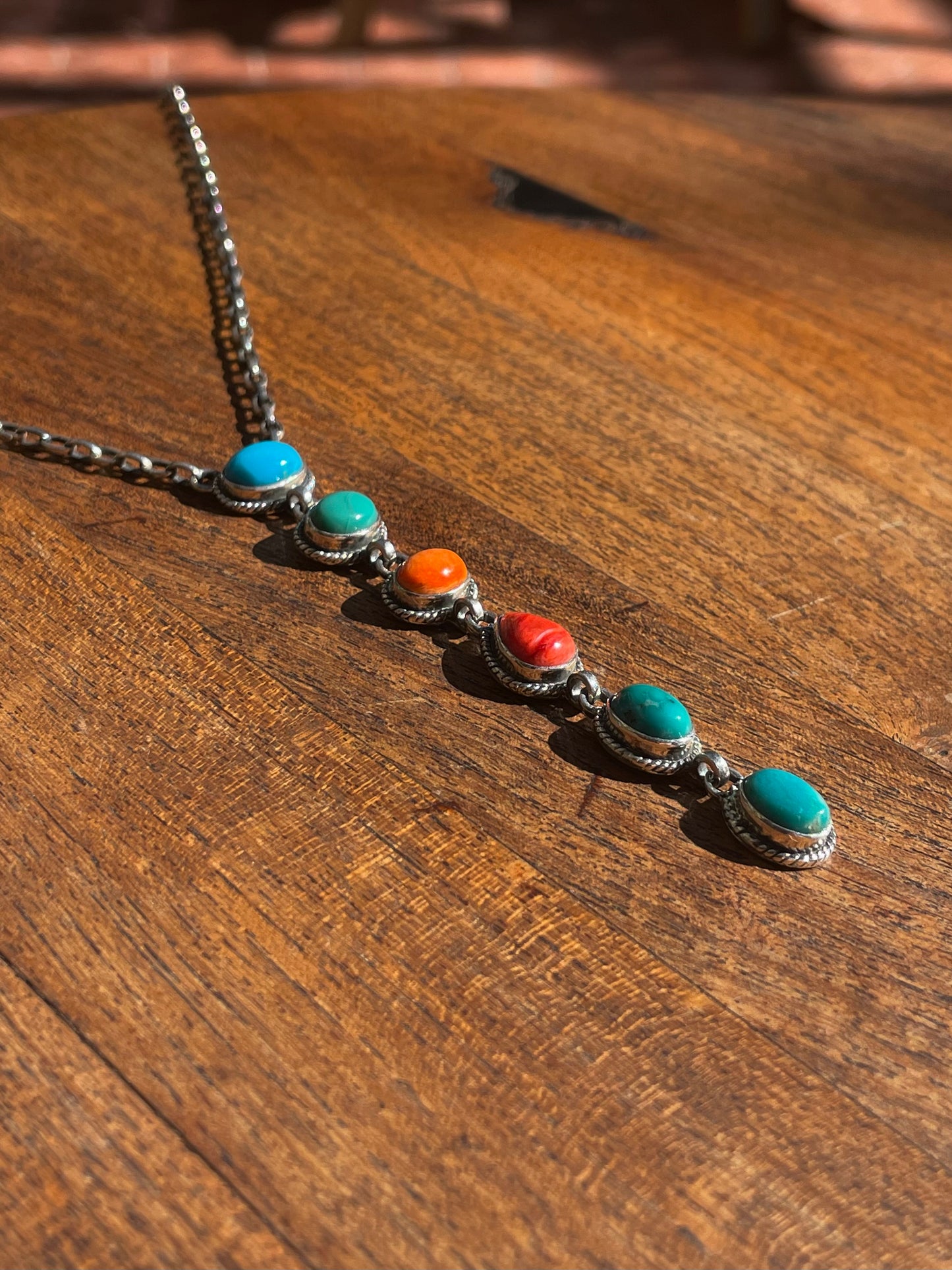 Turquoise Spiny Oyster Lariat Necklace | Sterling Silver | Handmade C849