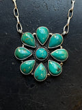 Kingman Turquoise Cluster Necklace | Sterling Silver E829