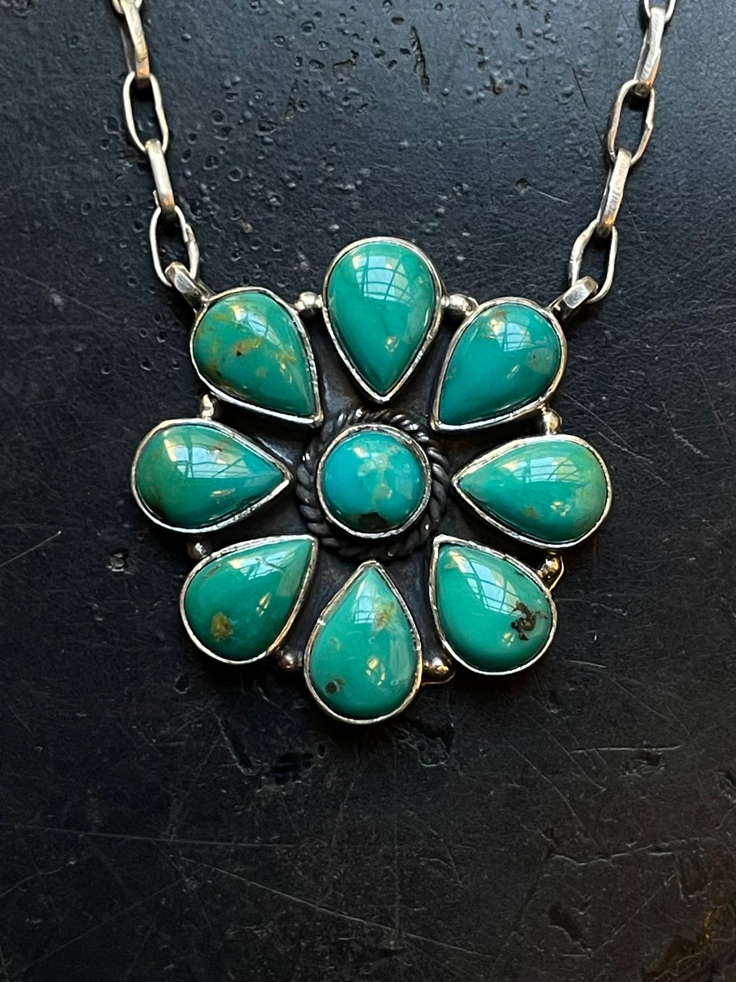Kingman Turquoise Cluster Necklace | Sterling Silver E829