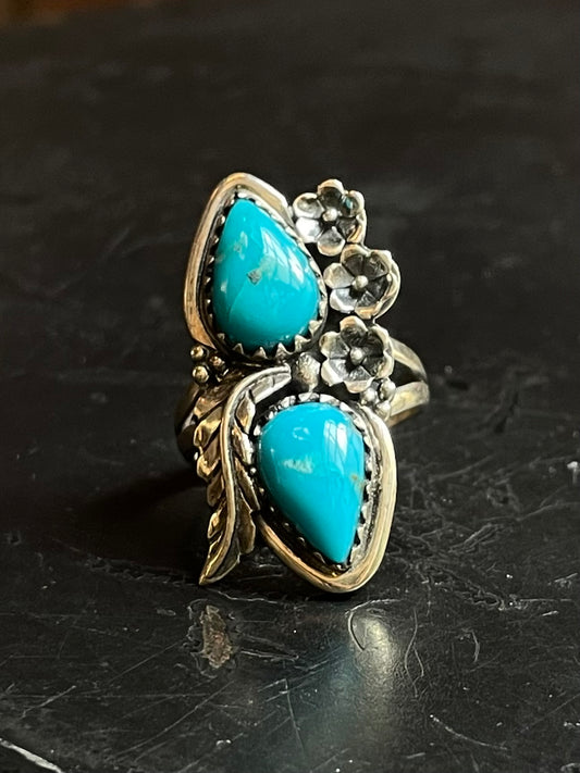 Turquoise Tear Drop Ring Size 7.25 | Sterling Silver E884