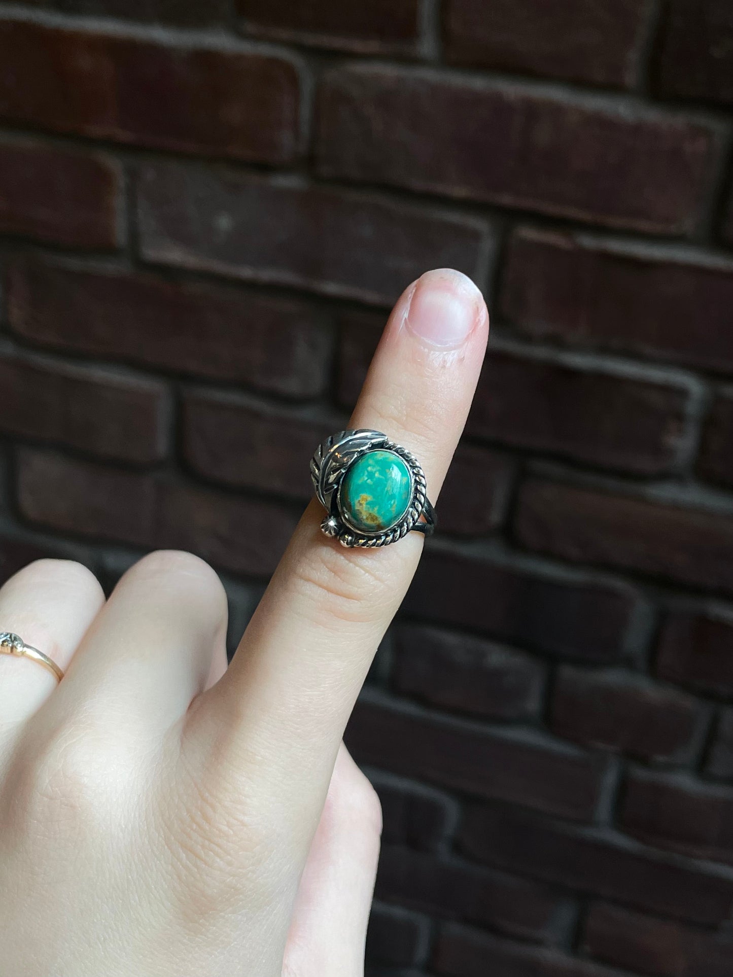 Turquoise Feather Ring Size 7 | 925 Sterling Silver C948
