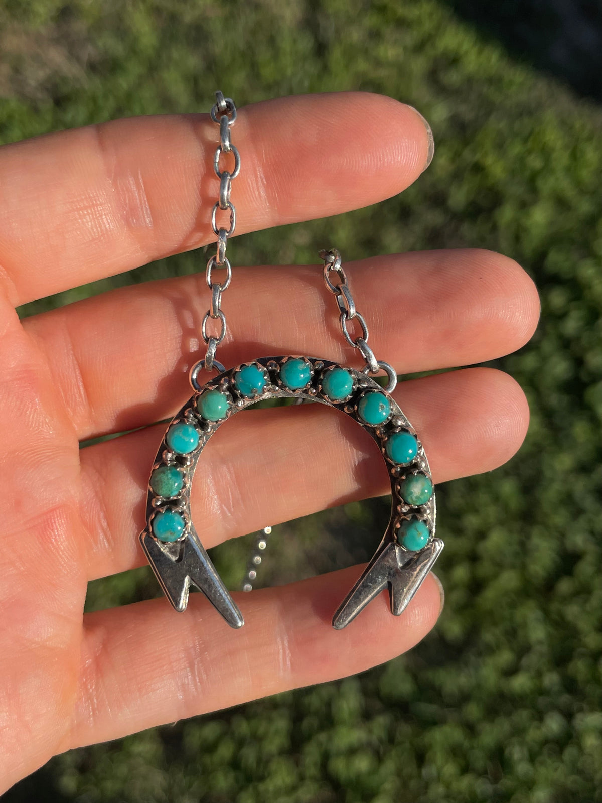 Kingman Lightning Bolts Turquoise Necklace | 925 Sterling Silver E361