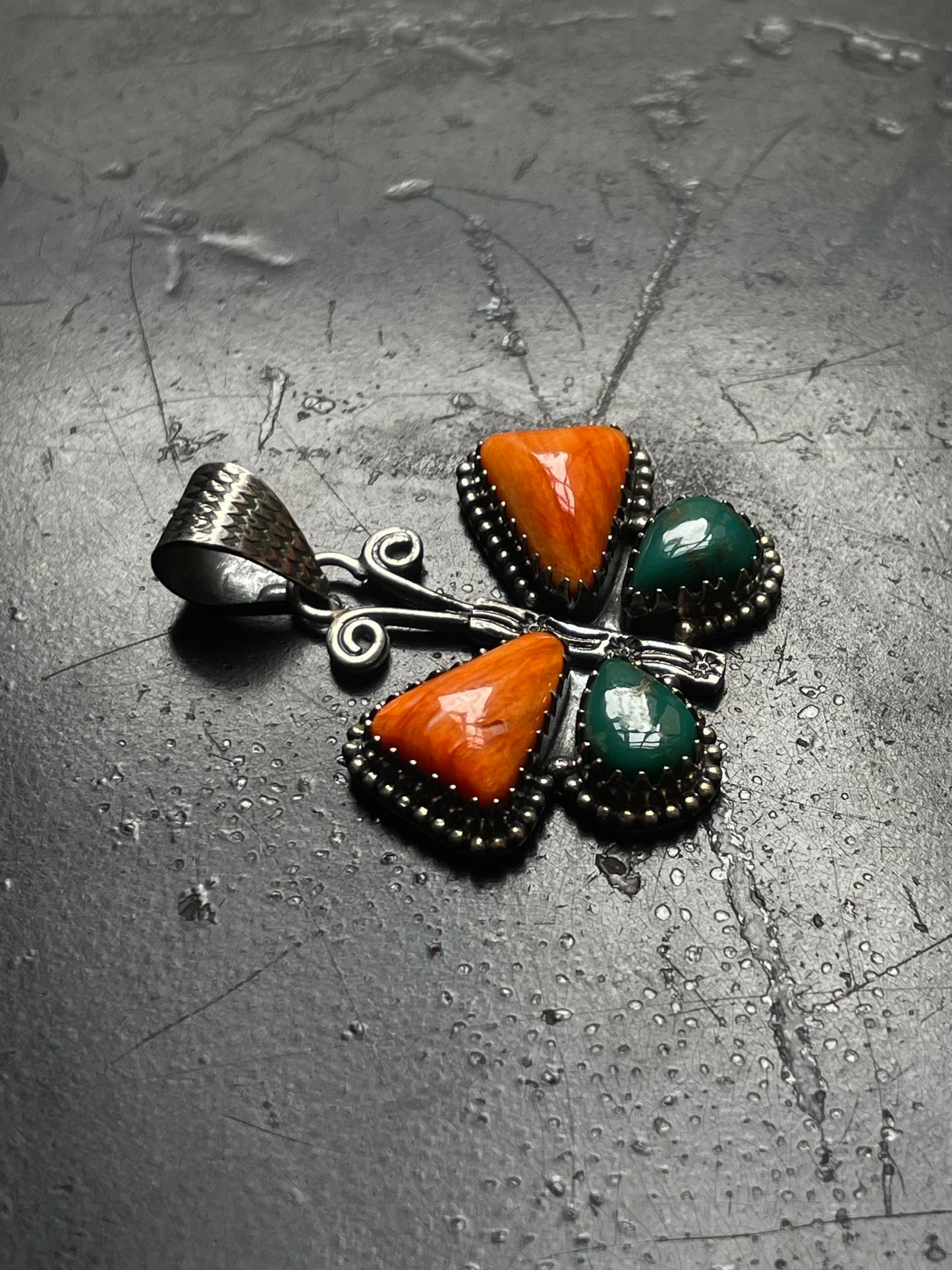 Spiny Oyster & Turquoise Butterfly Pendant | 925 Sterling Silver G240