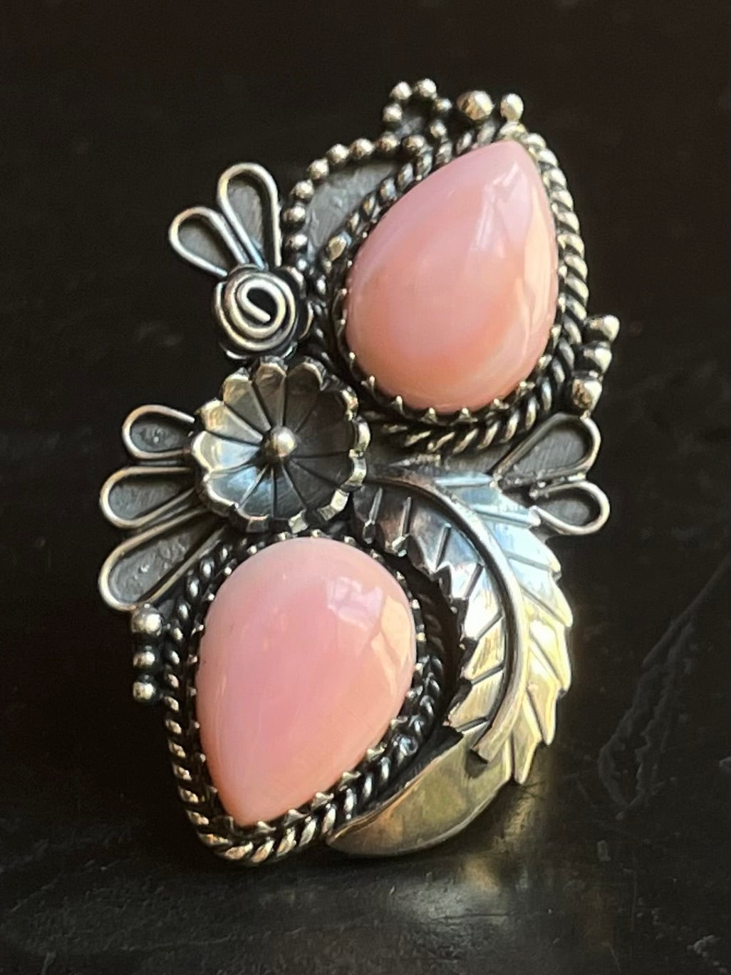 Pink Conch Tear Drop Floral Ring Size 5.75 | 925 Sterling Silver G524