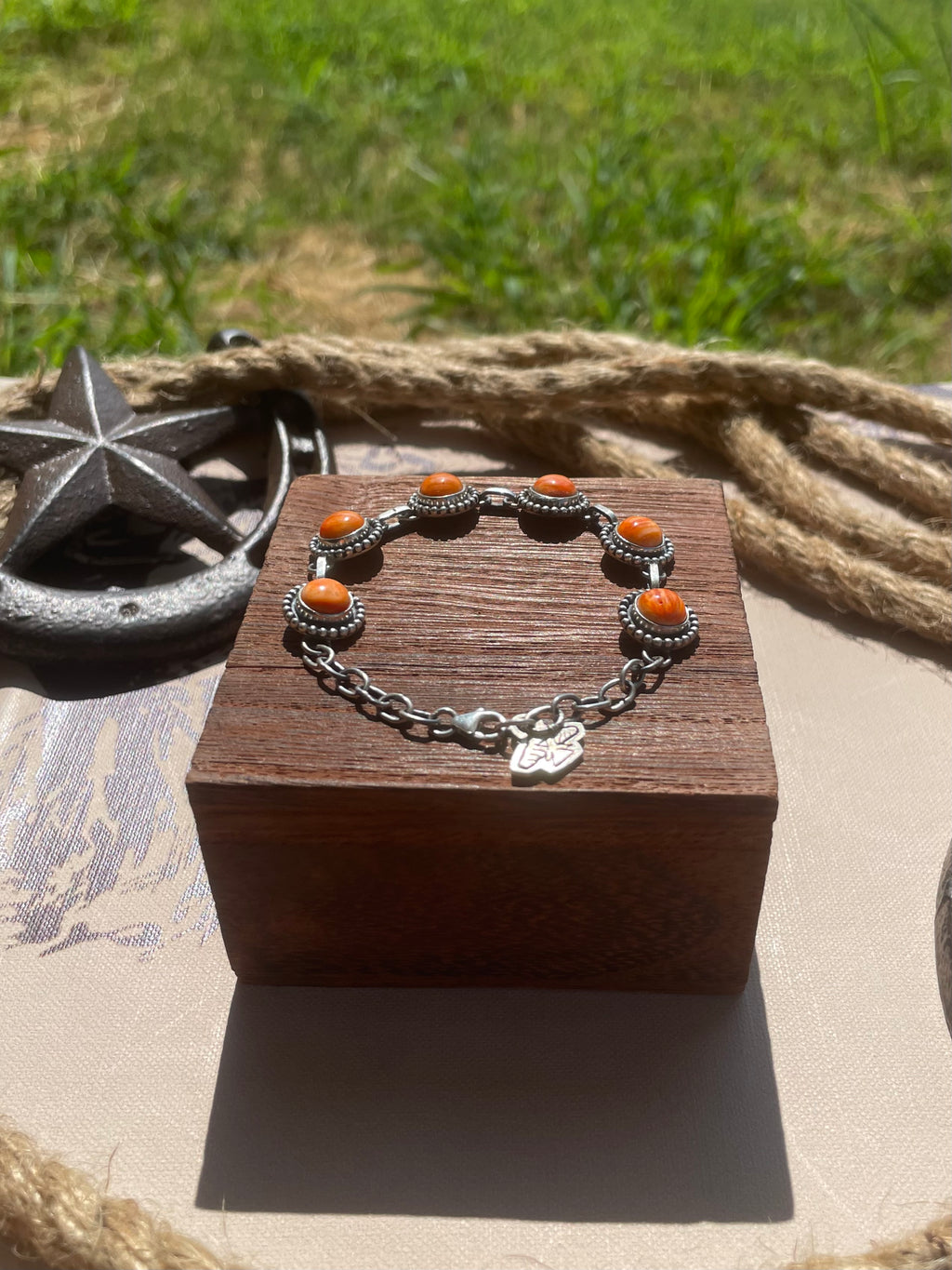 Orange Spiny Oyster Link Bracelet | 925 Sterling Silver G722