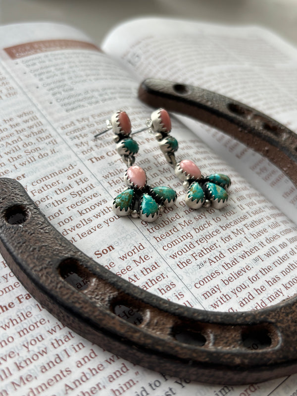 Pink Conch & Turquoise Stud Earrings | 925 Sterling Silver