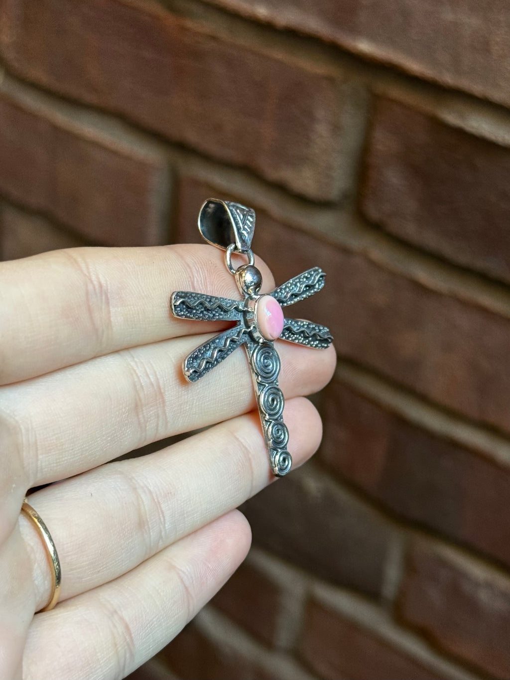 Pink Conch Dragonfly Pendant | 925 Sterling Silver C398