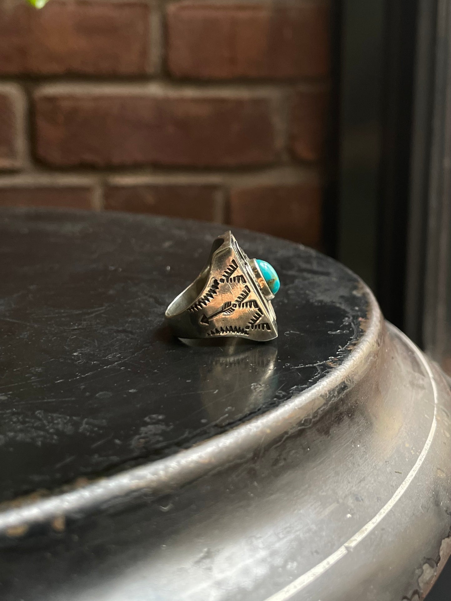 Kingman Turquoise Thunderbird Ring | 925 Sterling Silver | Size 8.75 E313