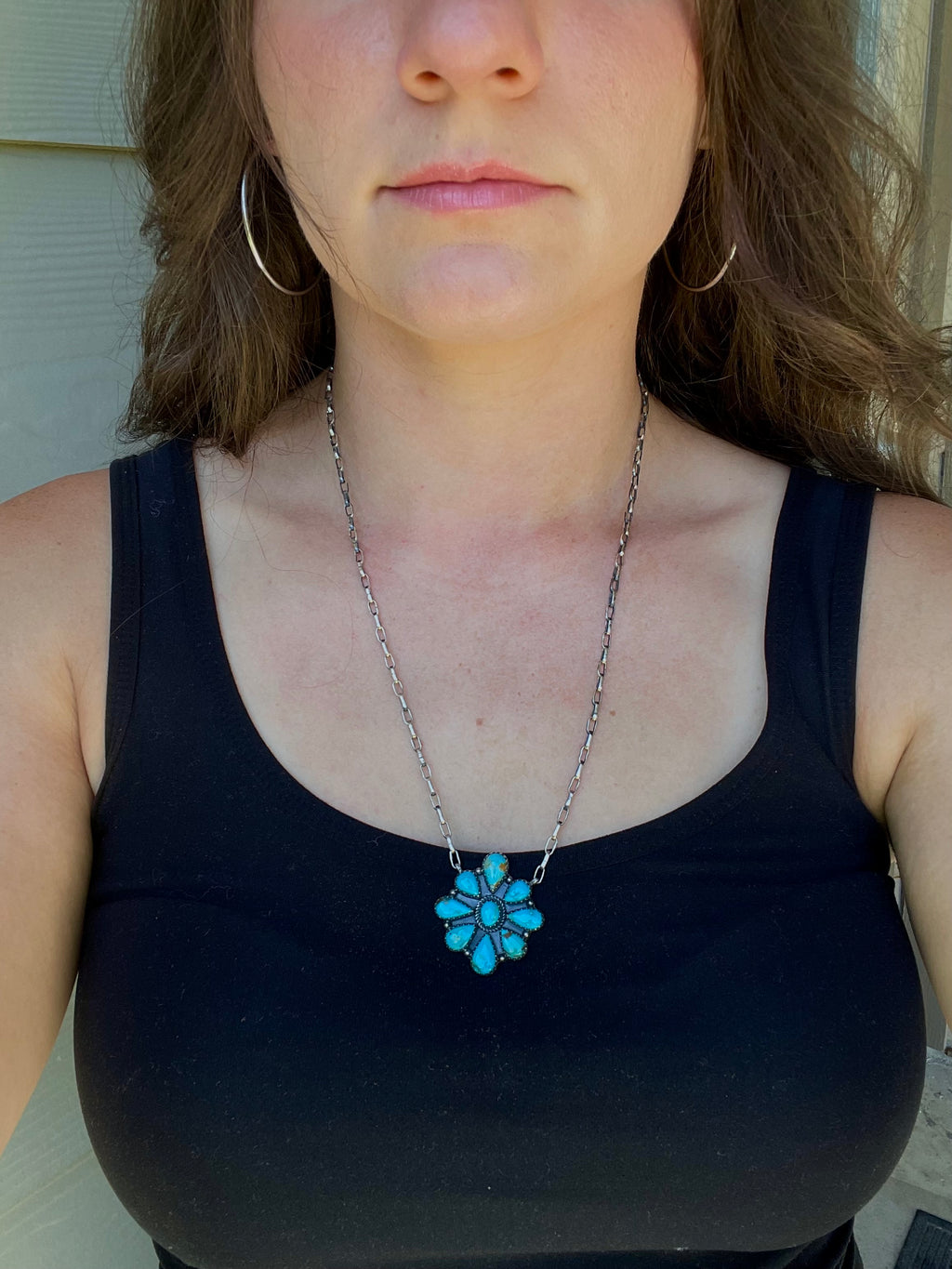 Kingman Turquoise Cluster Necklace | 925 Sterling Silver D219