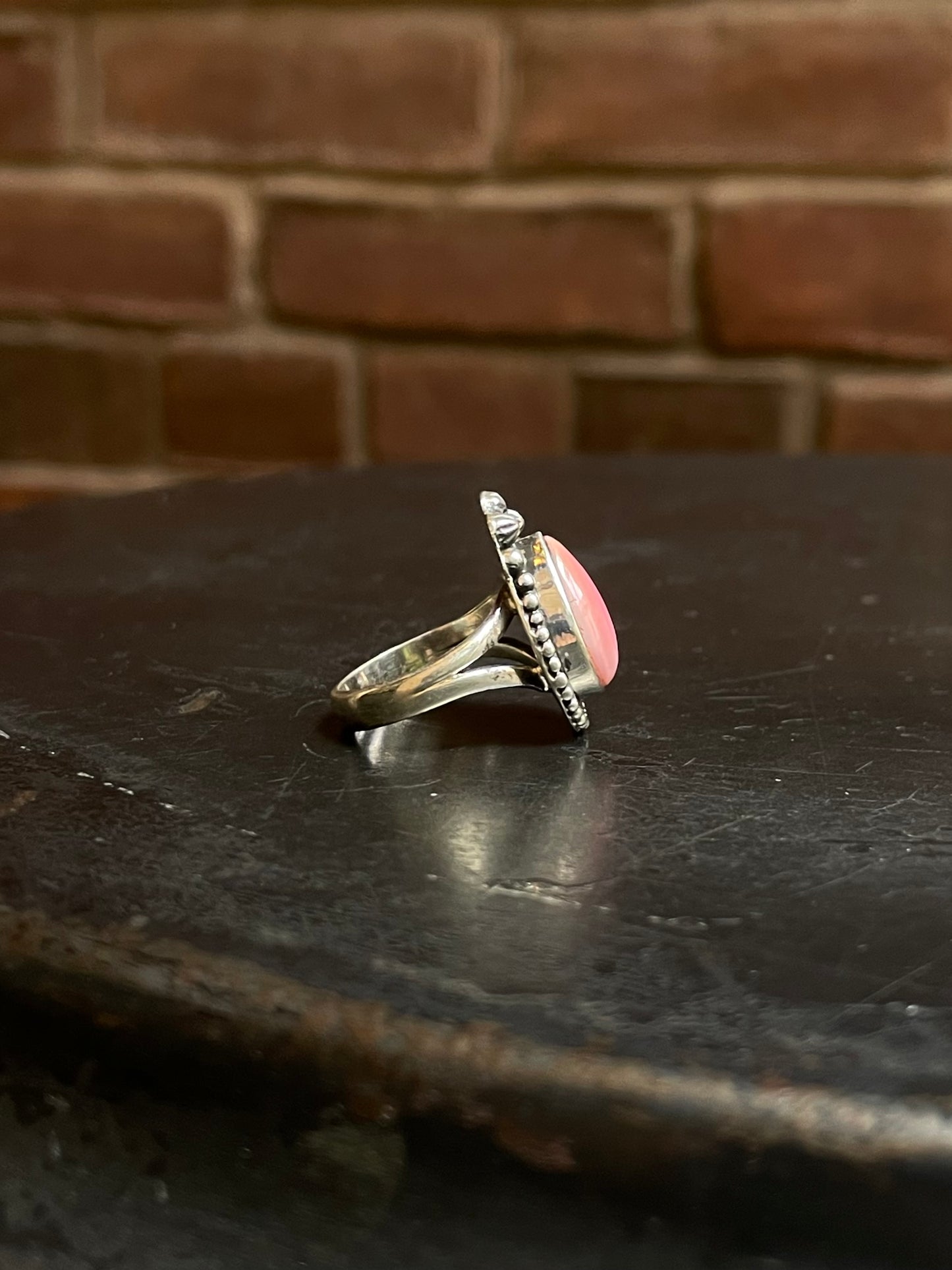 Pink Conch Tear Drop Ring Size 6| Sterling Silver E914
