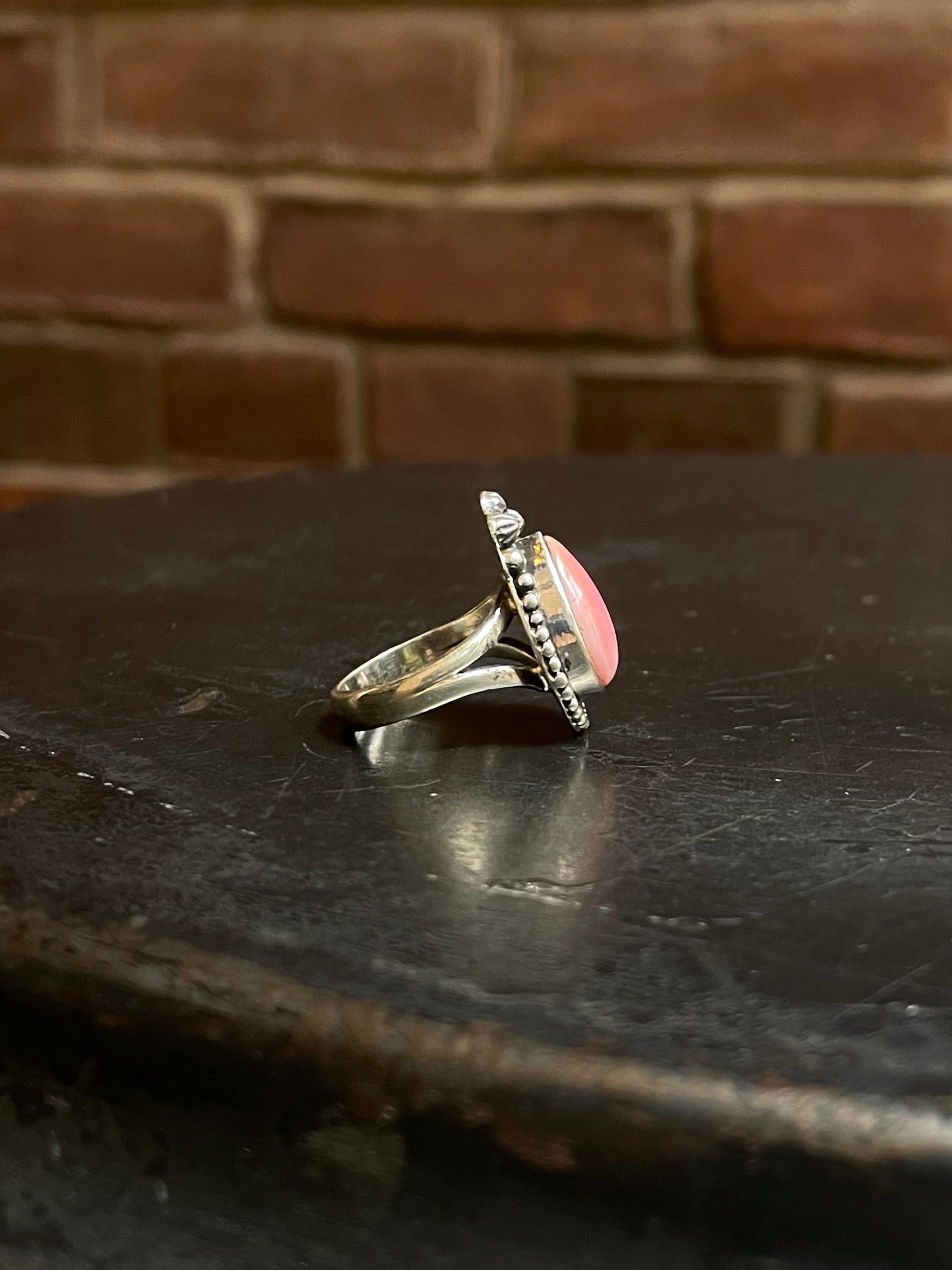 Pink Conch Tear Drop Ring Size 6| Sterling Silver E914