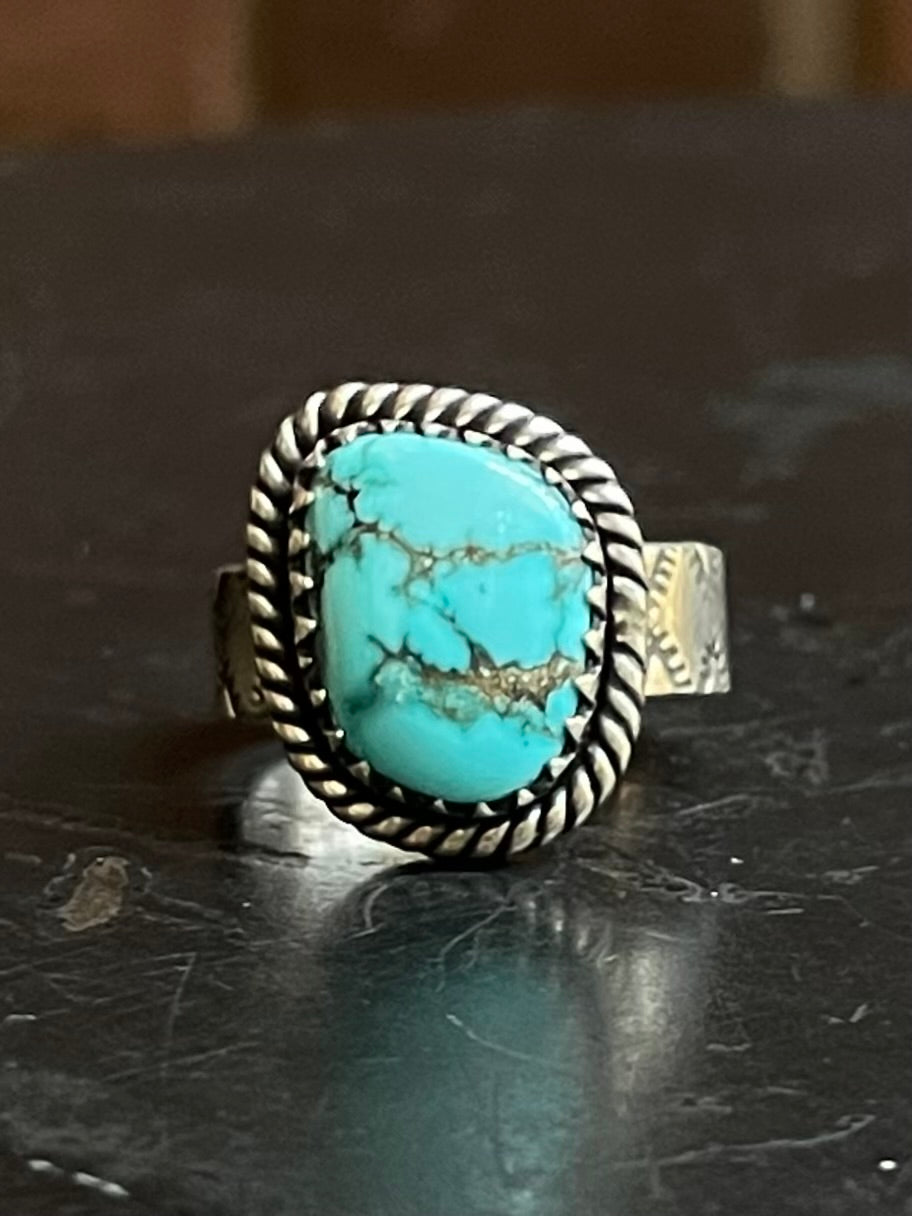 Turquoise Rope Ring Size 7 | Sterling Silver E886