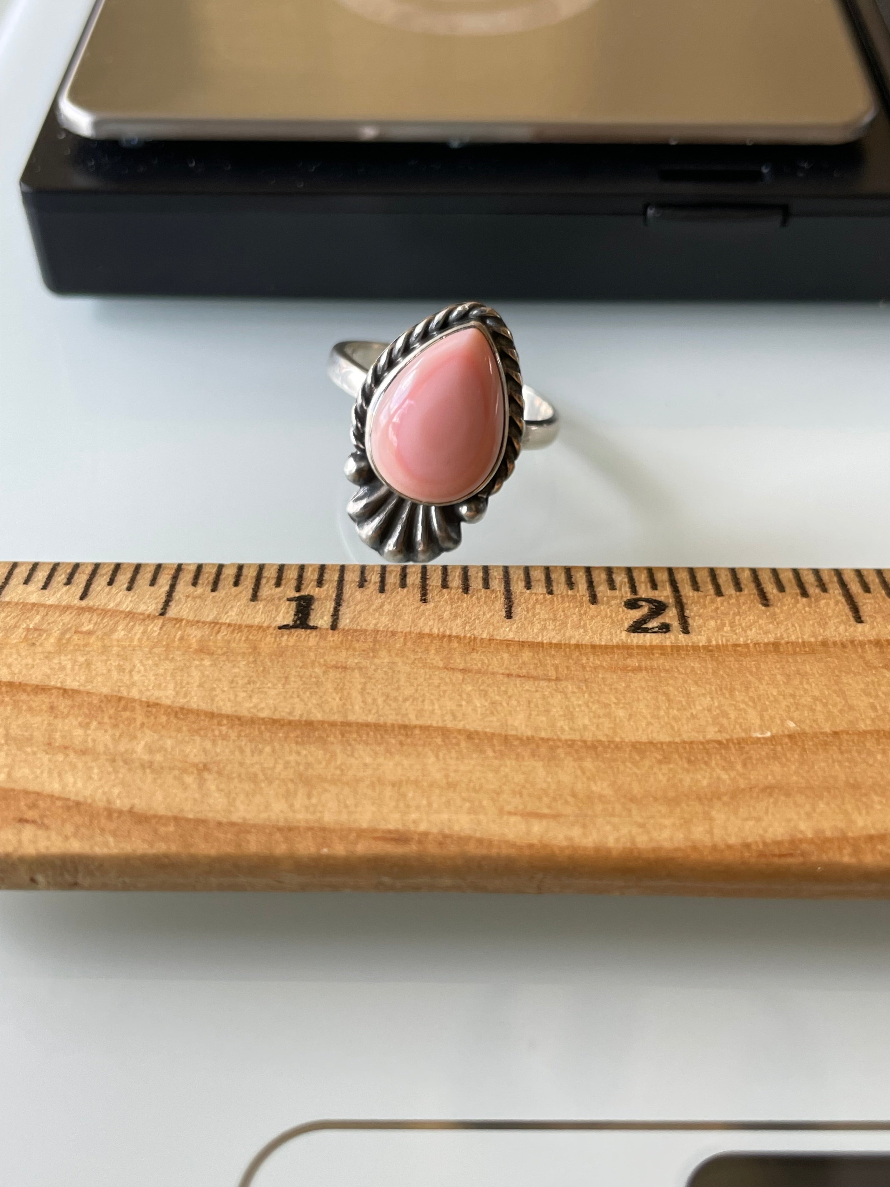 Pink Conch Tear Drop Ring Size 8 | 925 Sterling Silver G140