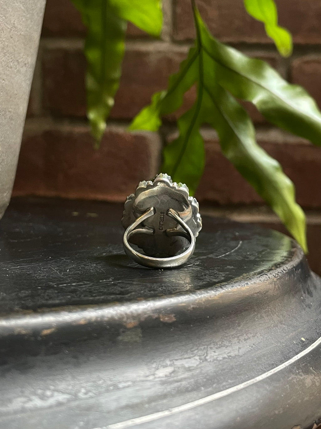 Pink Conch & Black Onyx Cluster Ring | Sterling Silver | Size 9 C592