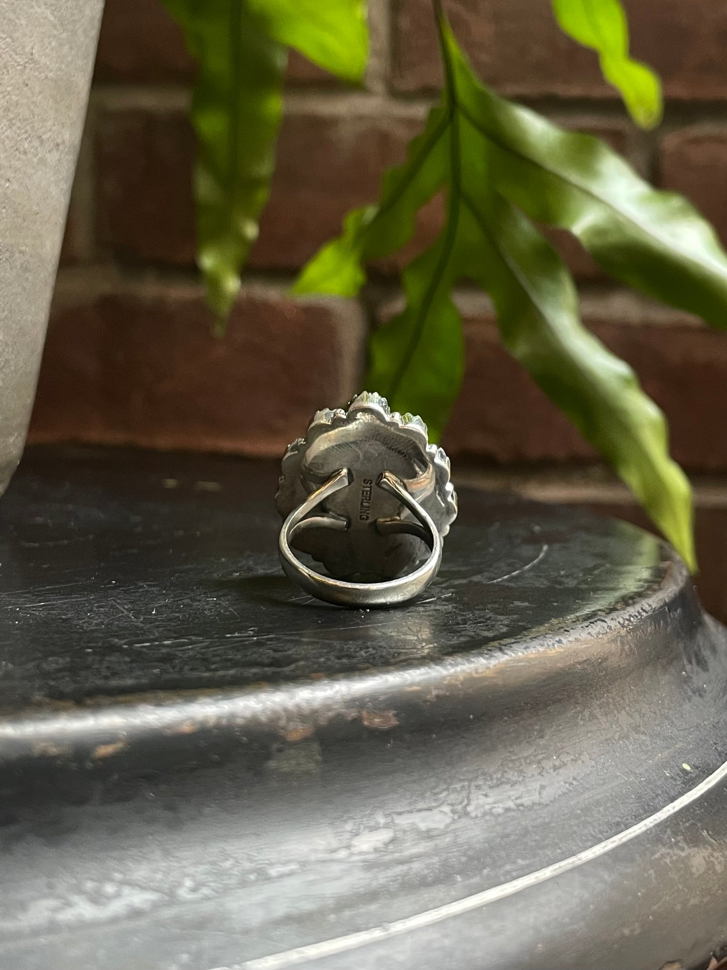 Pink Conch & Black Onyx Cluster Ring | Sterling Silver | Size 9 C592