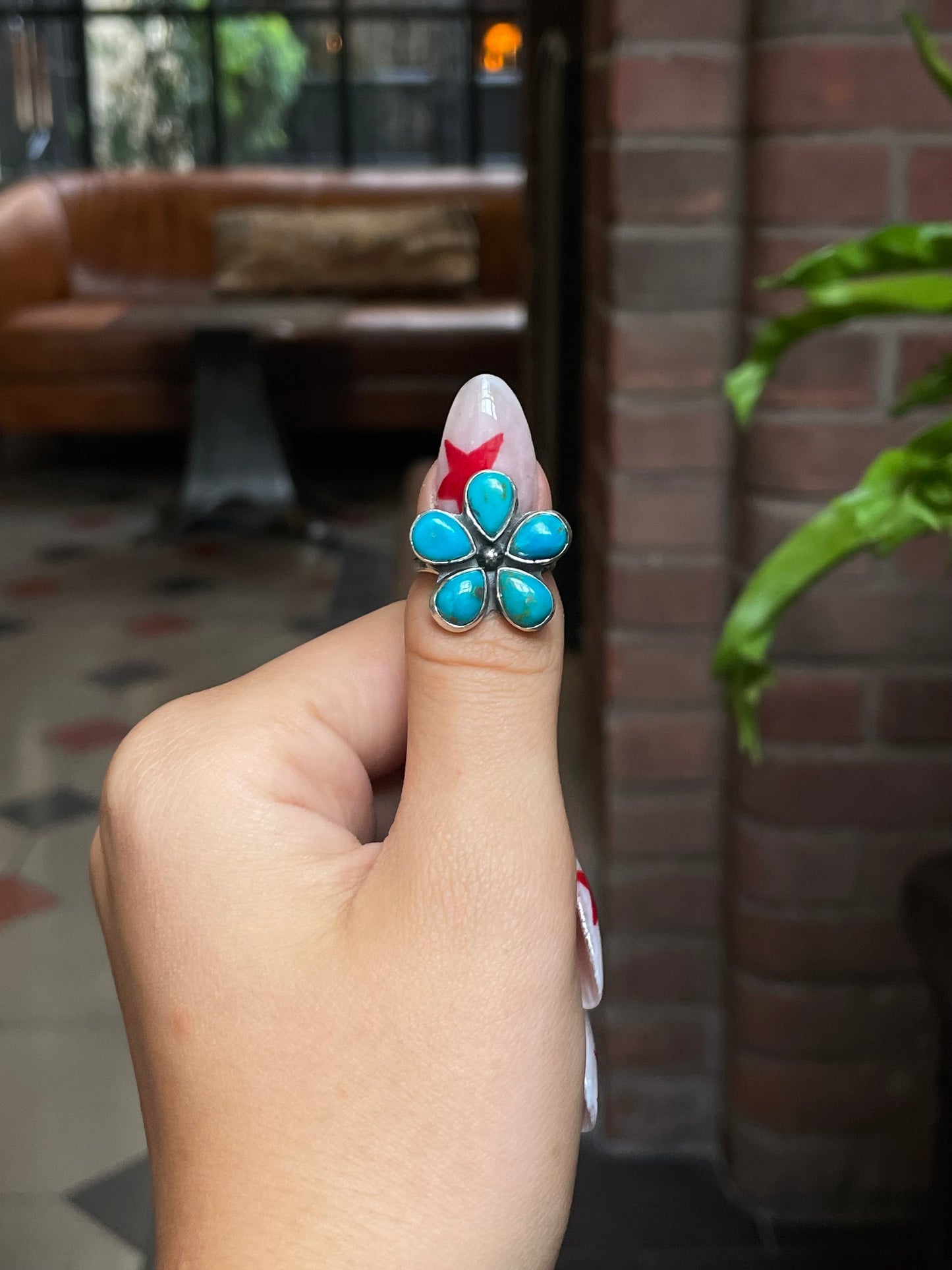 Kingman Turquoise Flower Ring Size 6.75 | 925 Sterling Silver G483