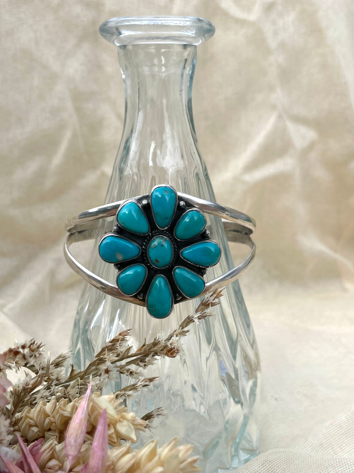 Turquoise Cluster Cuff Bracelet | 925 Sterling Silver D283