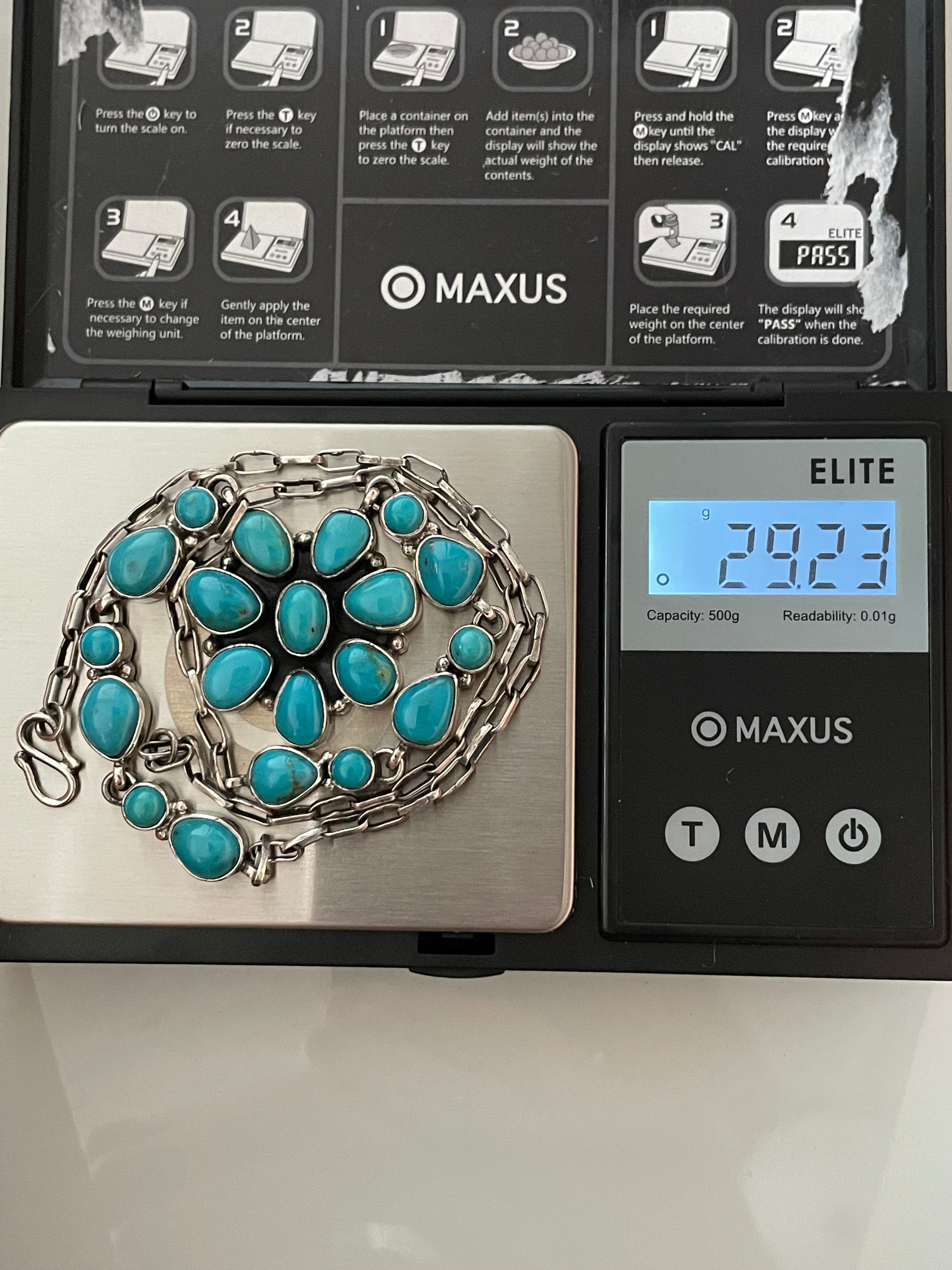 Kingman Turquoise Flower Necklace | 925 Sterling Silver E611