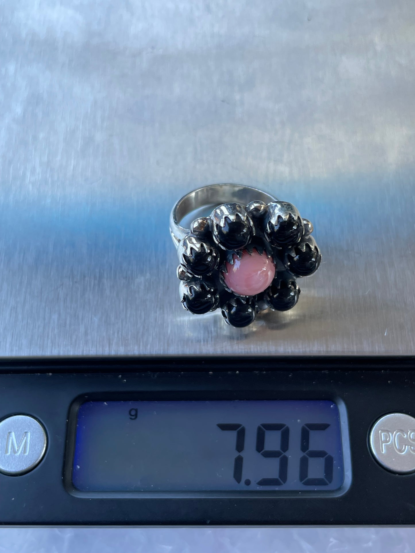 Pink Conch & Black Onyx Ring Size 6.75 | 925 Sterling Silver B937
