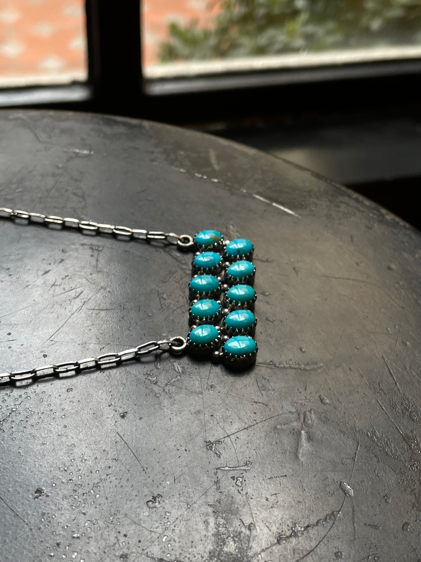 Kingman Turquoise Cluster Bar Necklace | 925 Sterling Silver E615