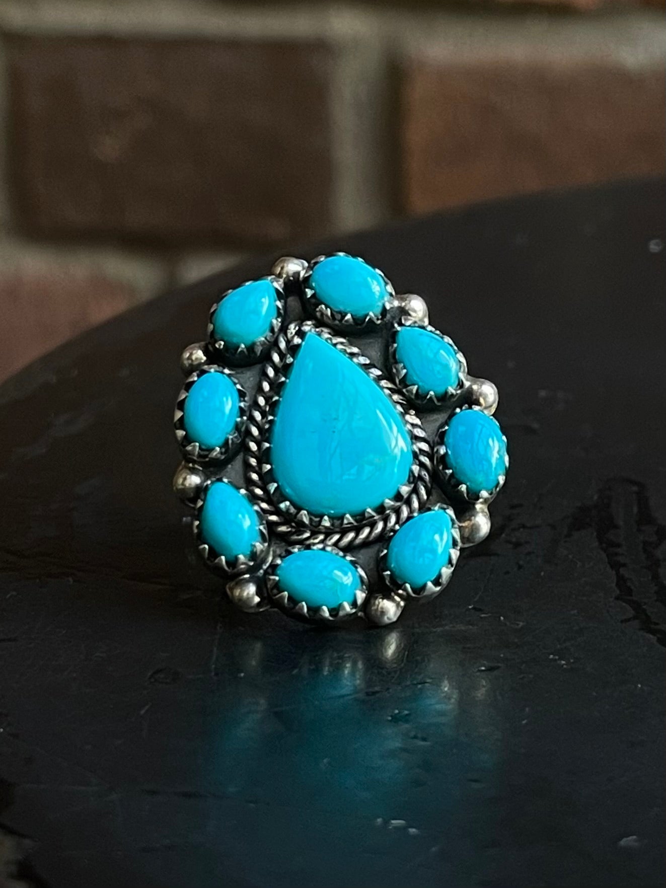 Kingman Turquoise Cluster Ring Size 6 | 925 Sterling Silver G575