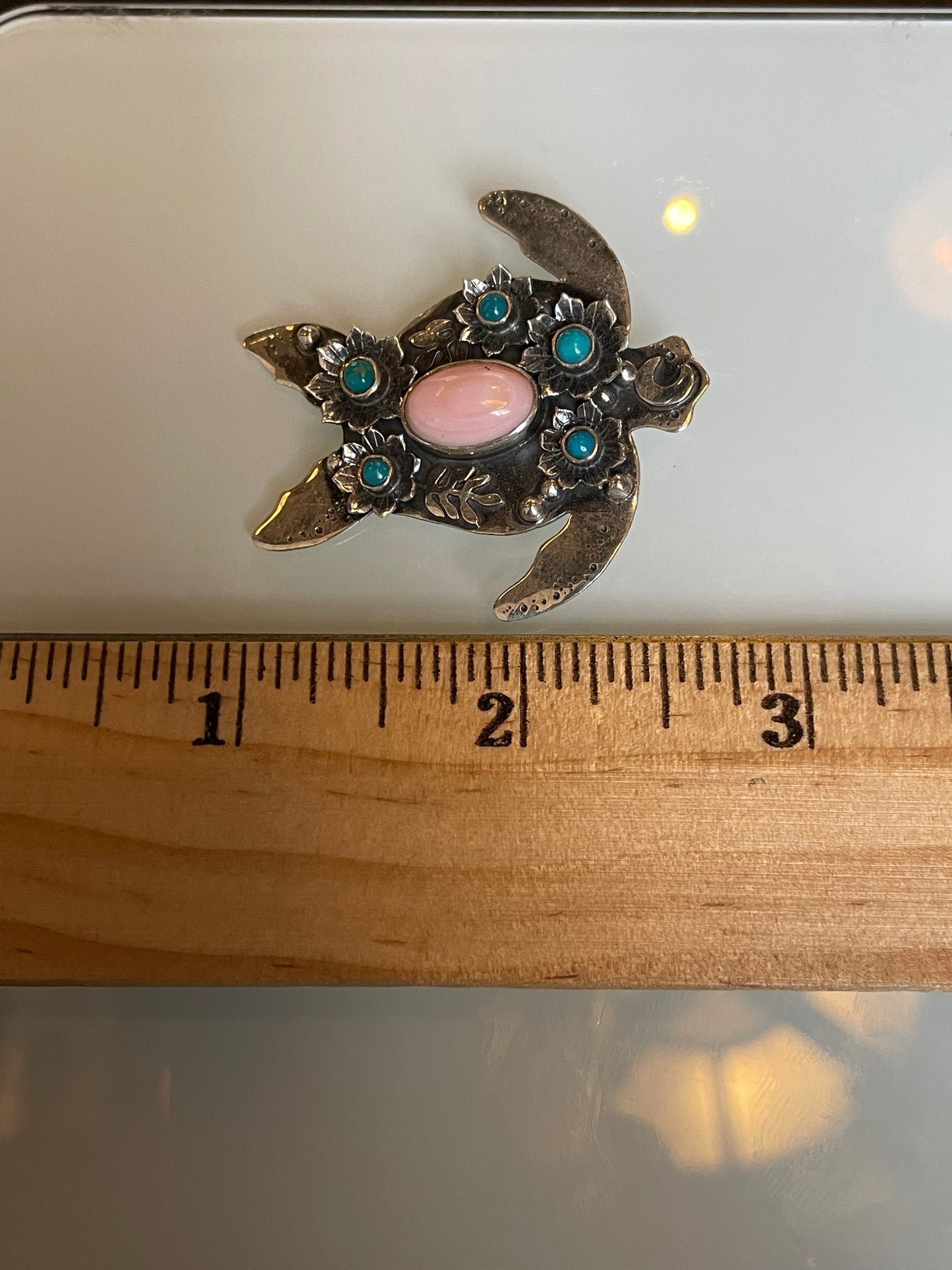 Pink Conch & Turquoise Turtle Pendant | 925 Sterling Silver C539