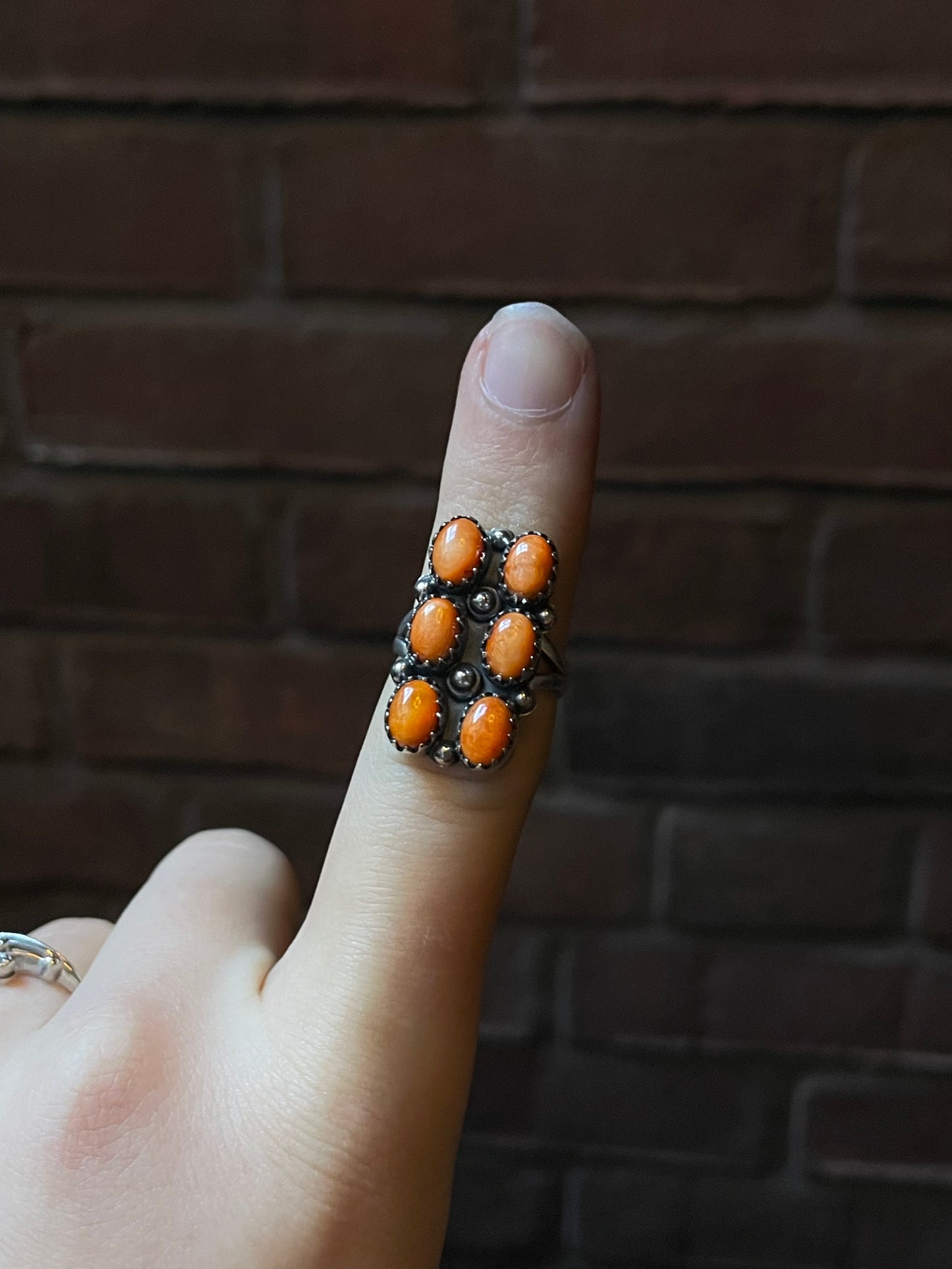 Spiny Oyster Rectangle Cluster Ring | Sterling Silver | Size 7 | A113