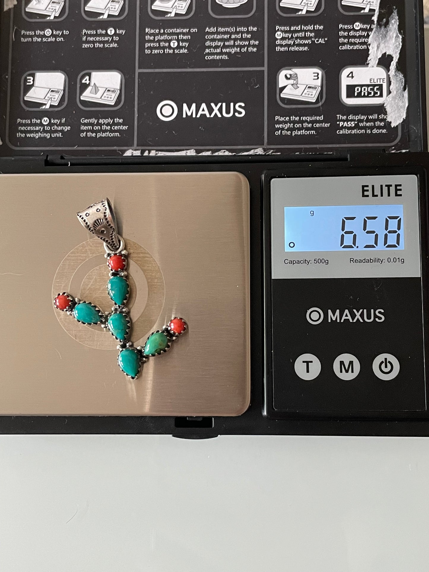Turquoise Coral Cactus Pendant | 925 Sterling Silver E521