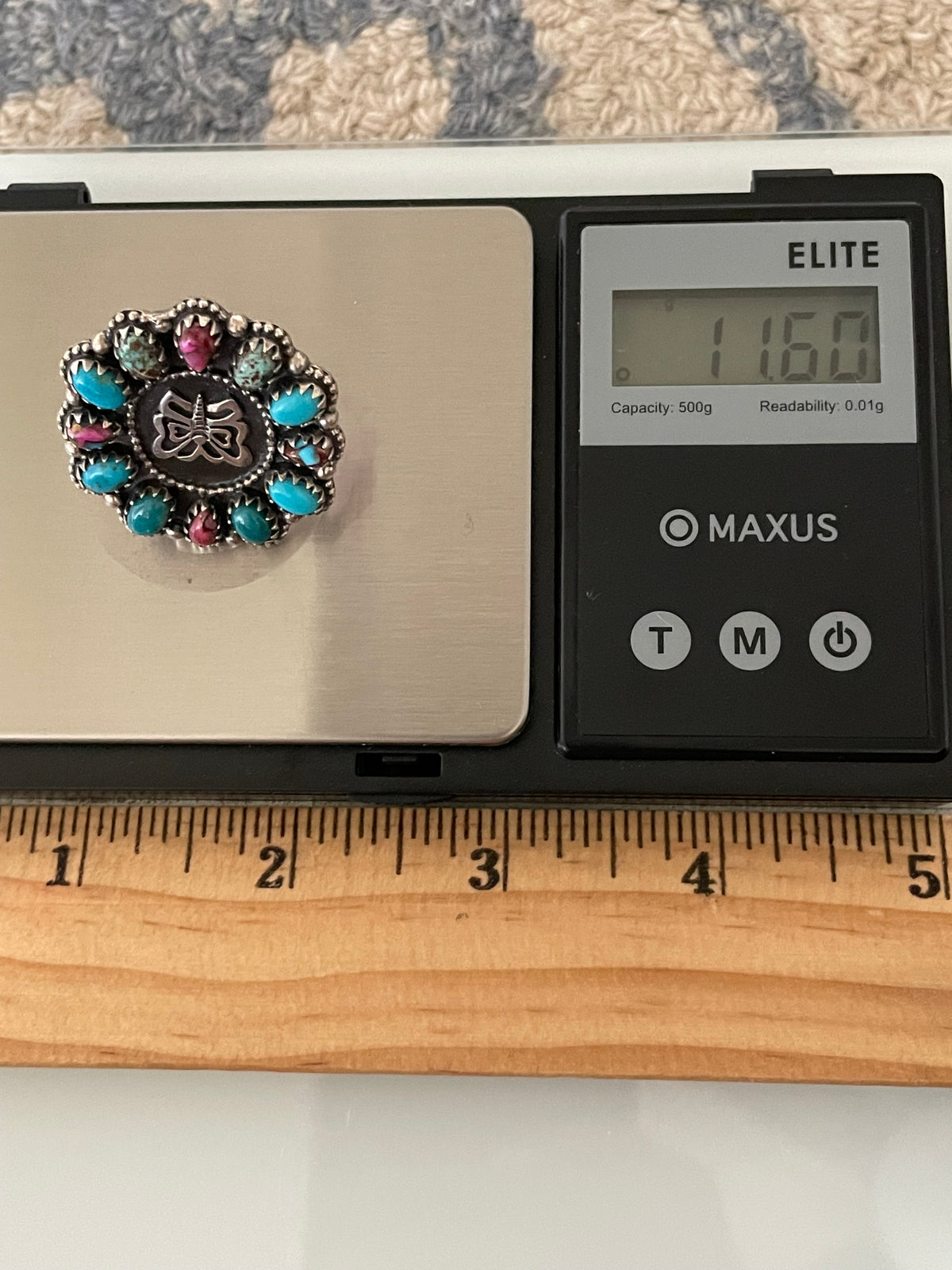 Dahlia Turquoise Cluster Ring | 925 Sterling Silver | Size 6.25 G829