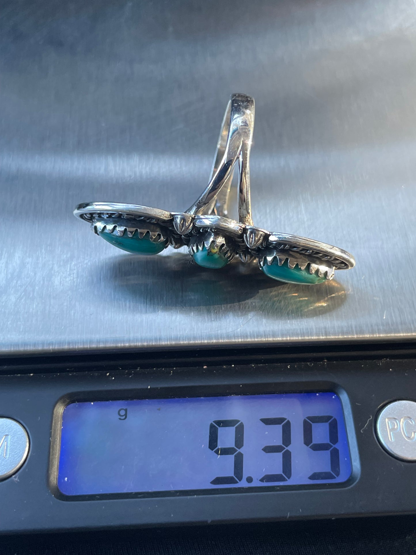 Kingman Turquoise Triple Stone Ring Size 9.75 | 925 Sterling Silver Southwest B993