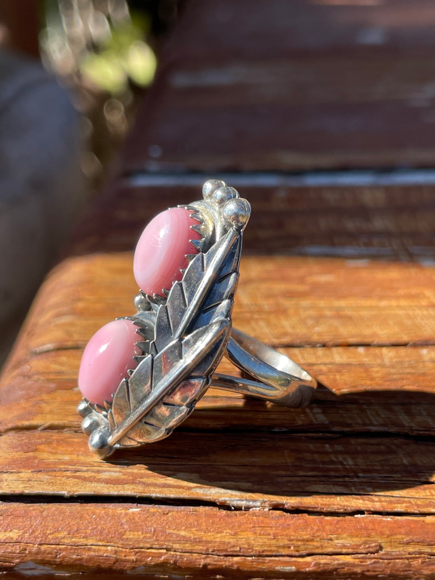 Pink Conch Double Stone Ring Size 7 | 925 Sterling Silver B949
