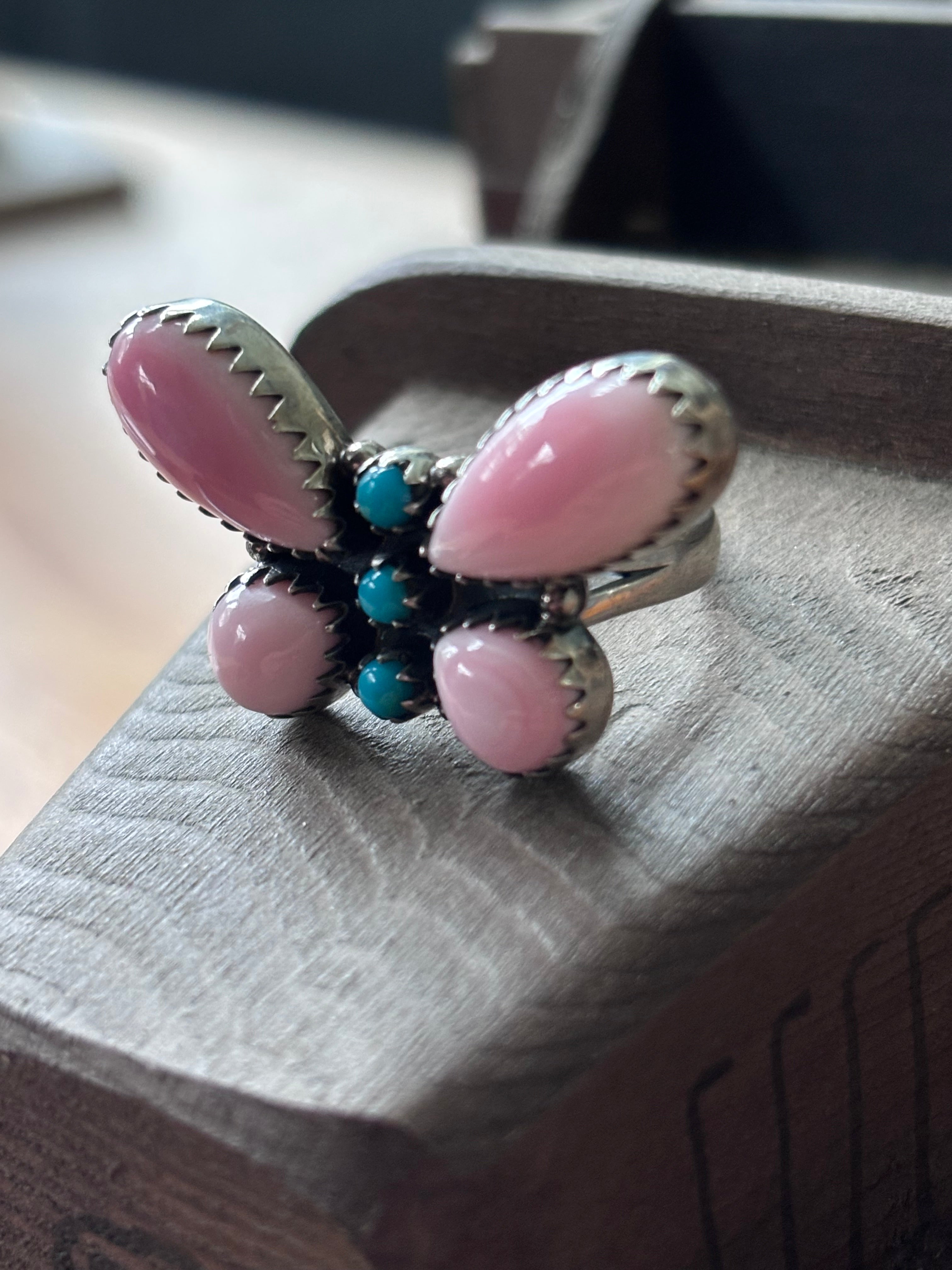Pink Conch Butterfly Ring Size 7 | 925 Sterling Silver A103