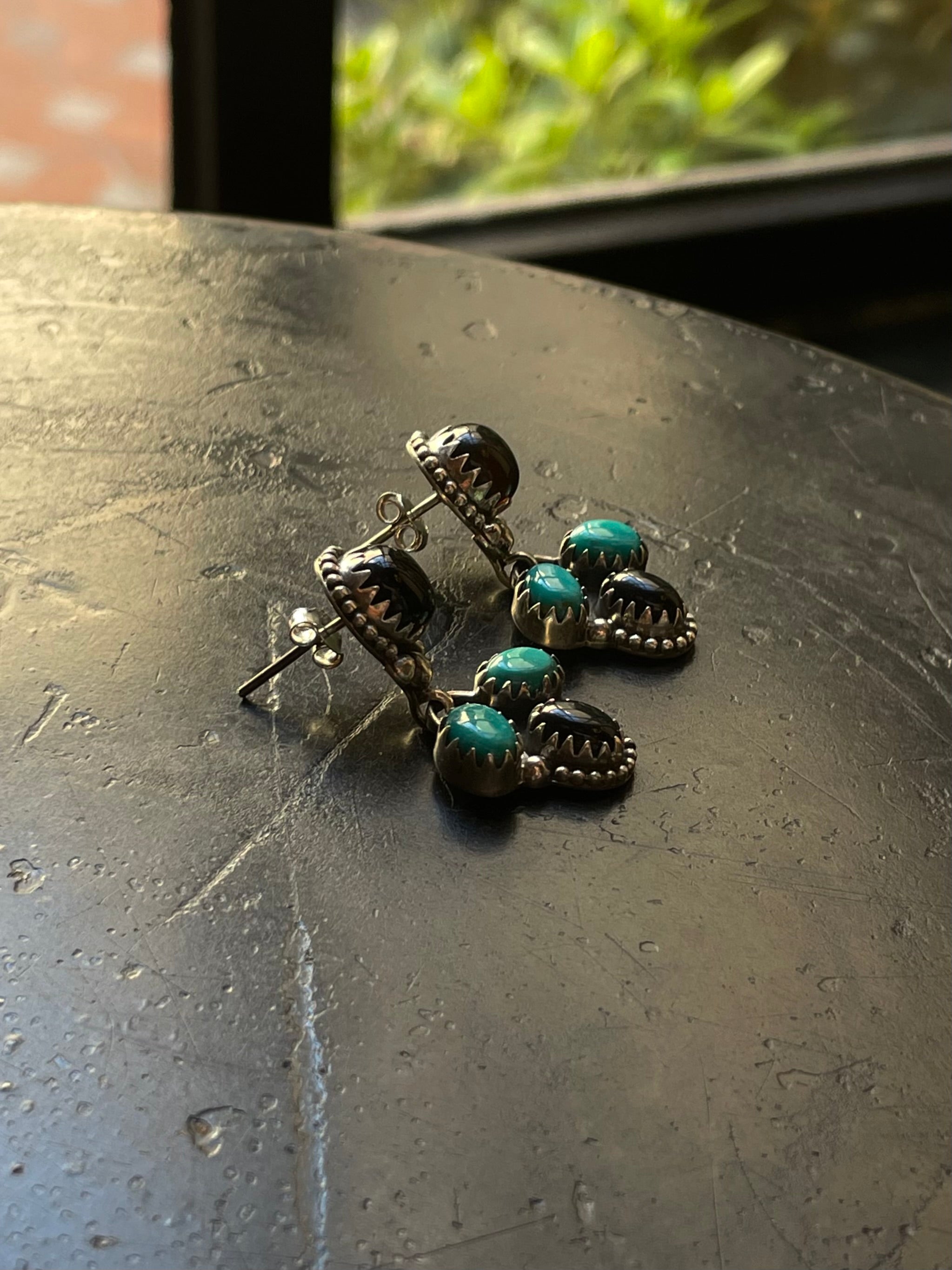 Black Onyx & Kingman Turquoise Stud Earrings | 925 Sterling Silver G660
