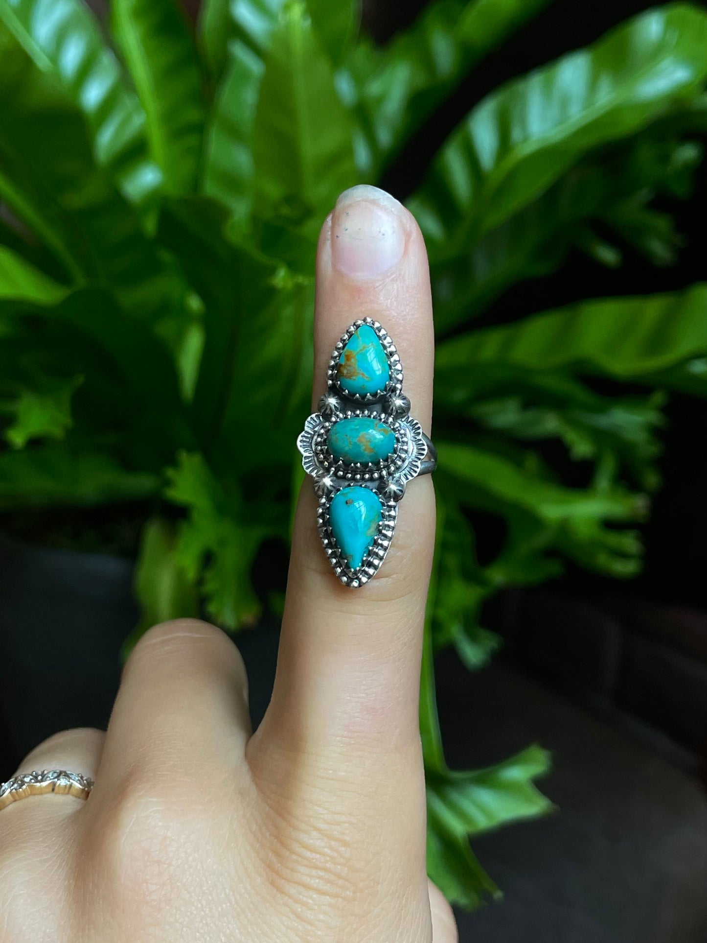 Kingman Turquoise Triple Stone Ring | Sterling Silver | Size 5.75 G308
