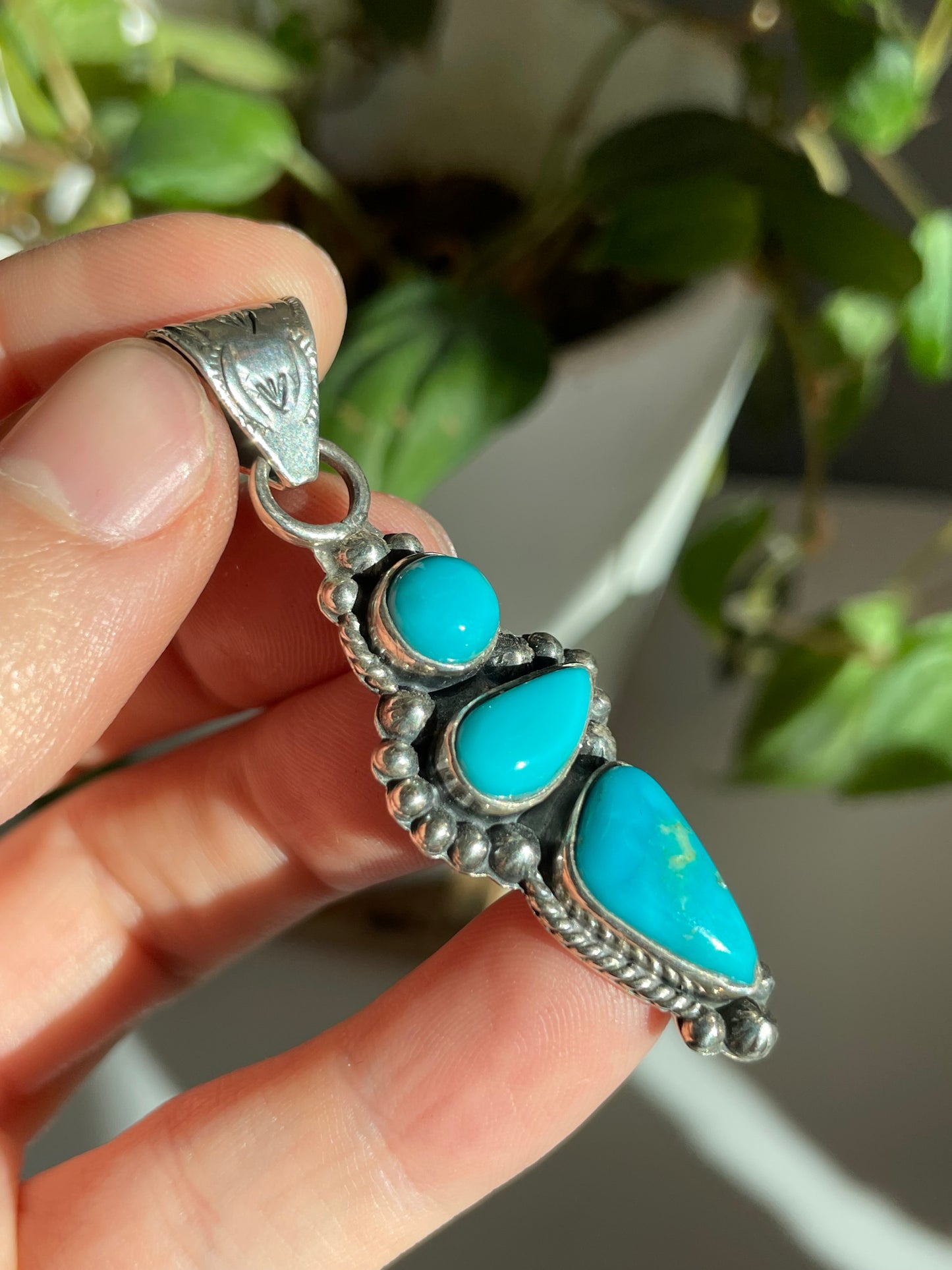 Turquoise Triple Stone Pendant | Sterling Silver 925 B799