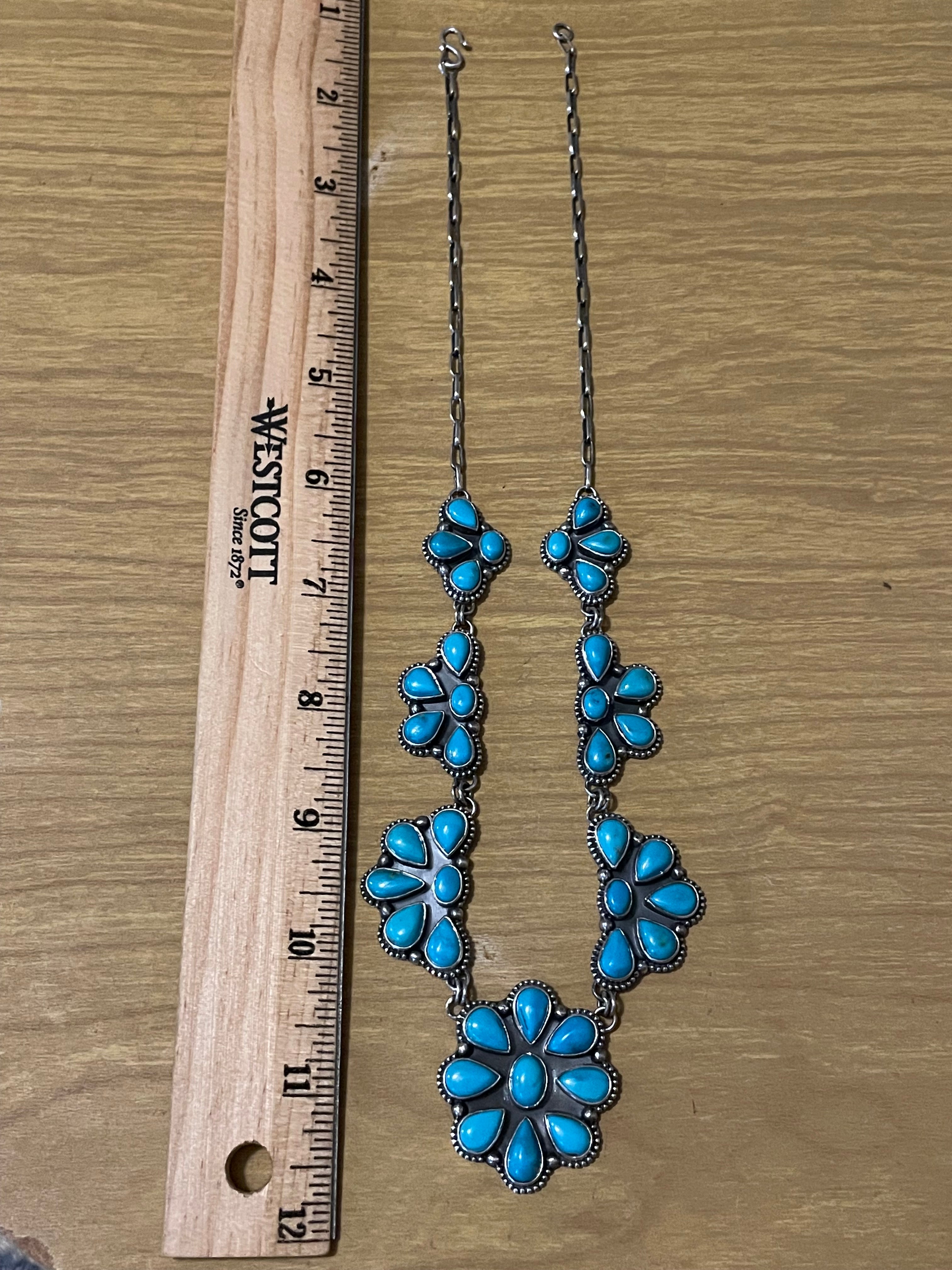 Kingman Turquoise Flower Necklace | 925 Sterling Silver G398