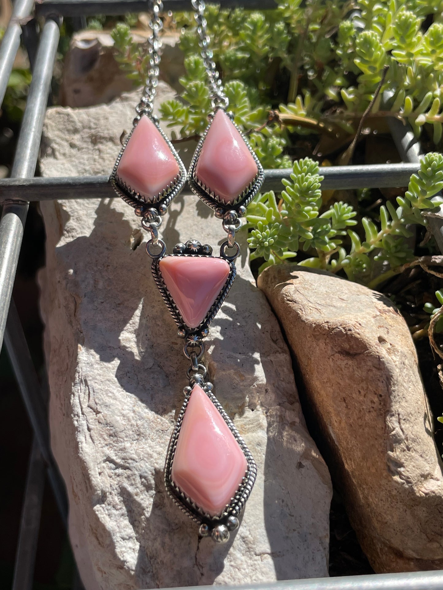 Pink Conch Lariat Necklace | 925 Sterling Silver B664