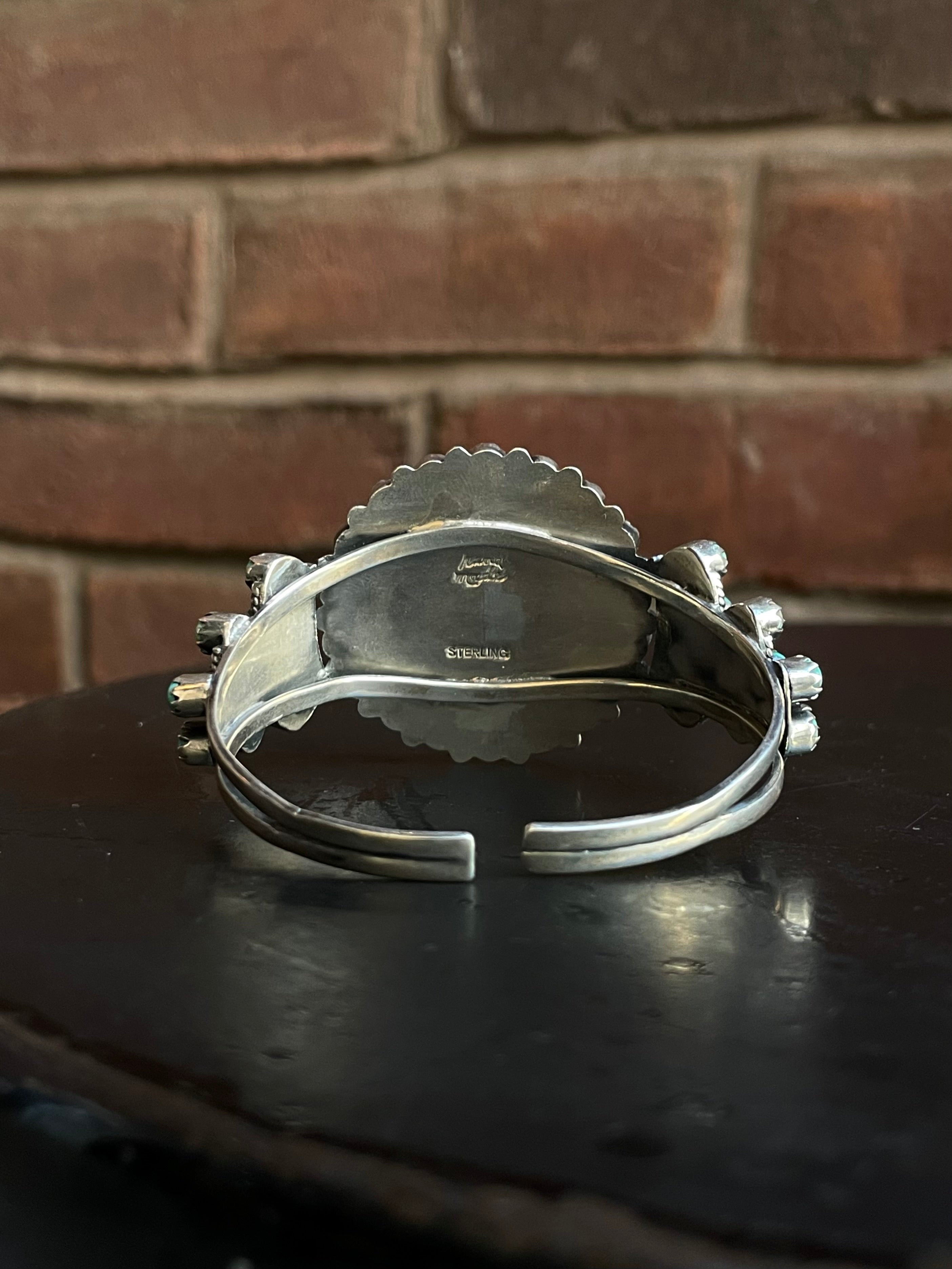 Kingman Turquoise Cluster Cuff Bracelet | 925 Sterling Silver G676