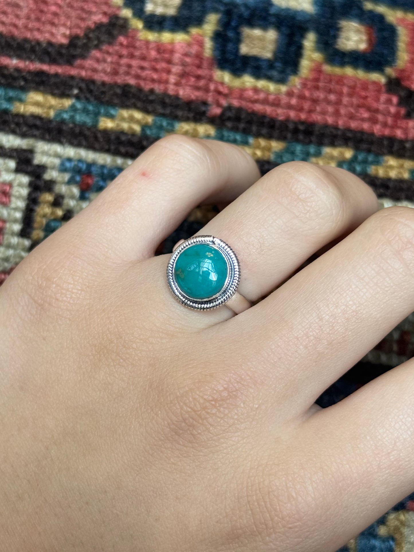 Turquoise Circle Ring | Sterling Silver | Size 7 | C125