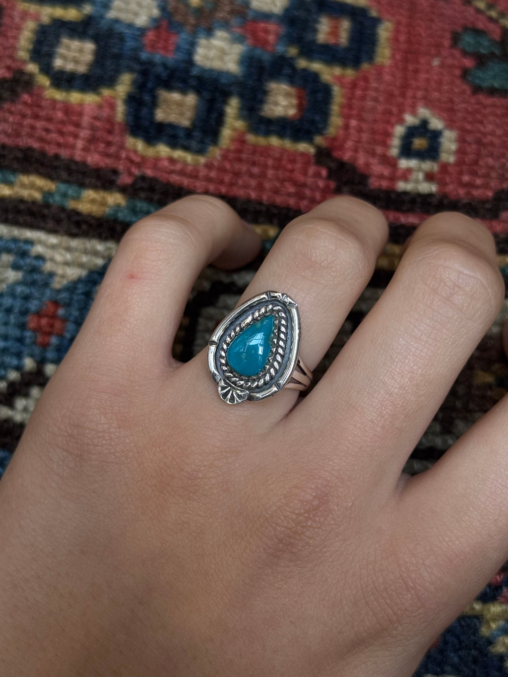 Turquoise Teardrop Ring | Sterling Silver | Size 7 | C141
