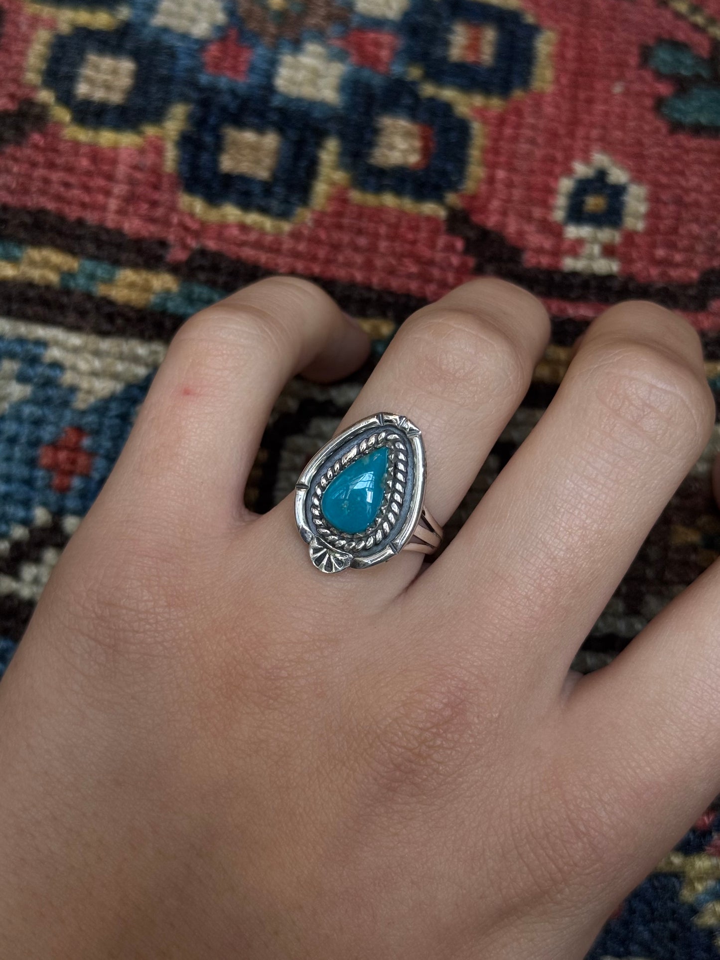 Turquoise Teardrop Ring | Sterling Silver | Size 7 | C141