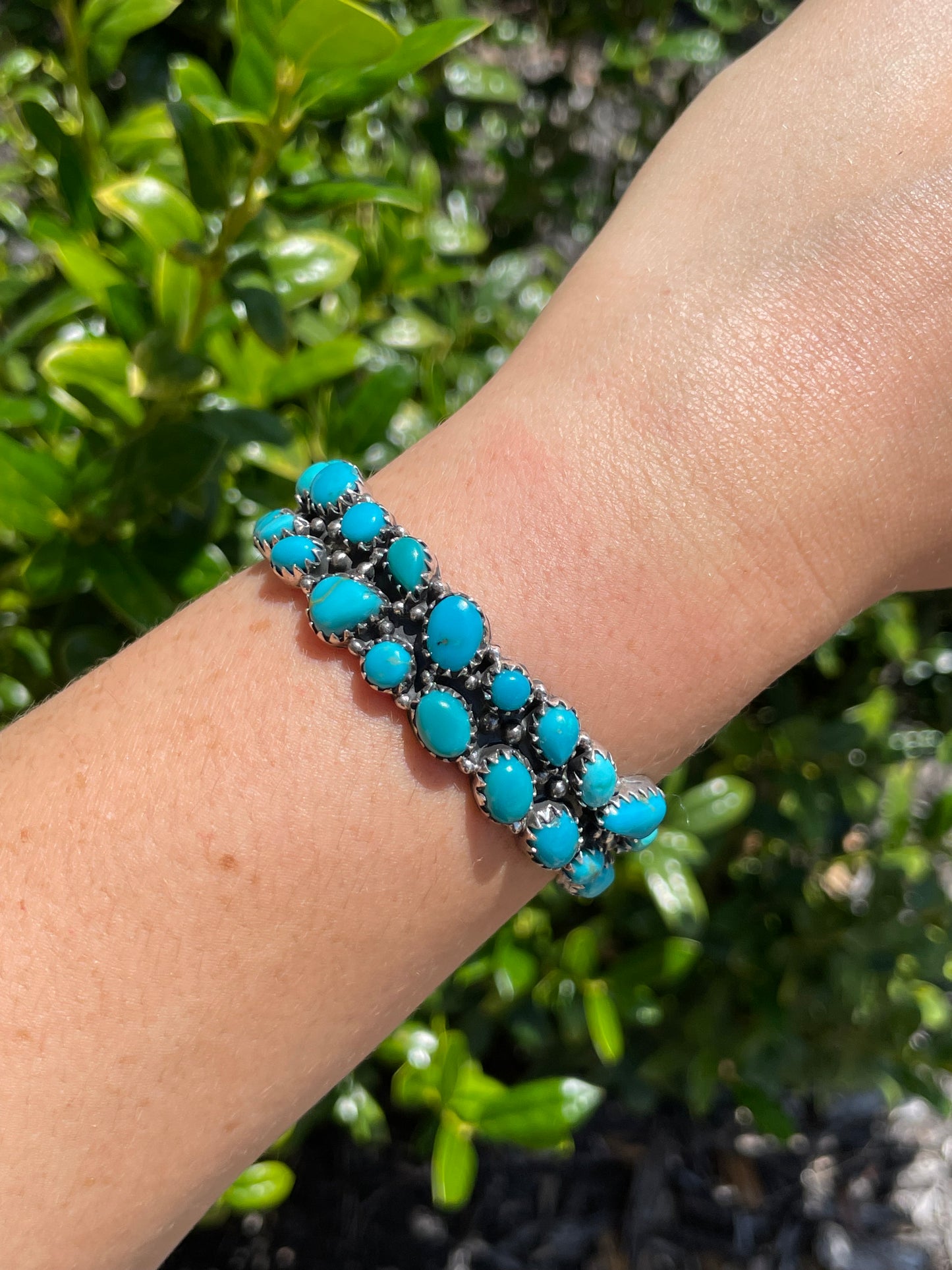 Kingman Turquoise Double Row Cuff Bracelet | 925 Sterling Silver D152
