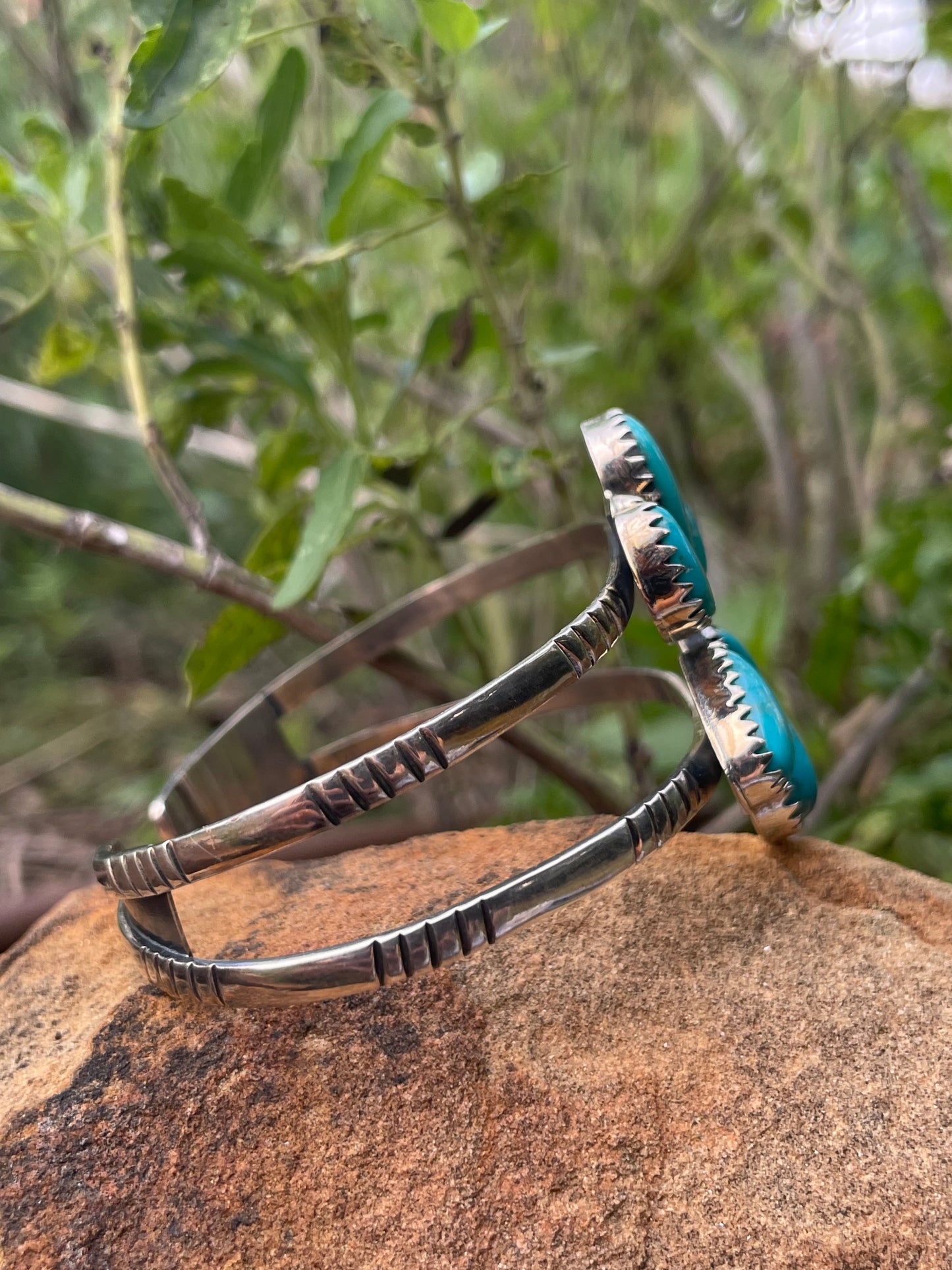 Turquoise Split Cluster Cuff Bracelet | Sterling Silver 925 | B514
