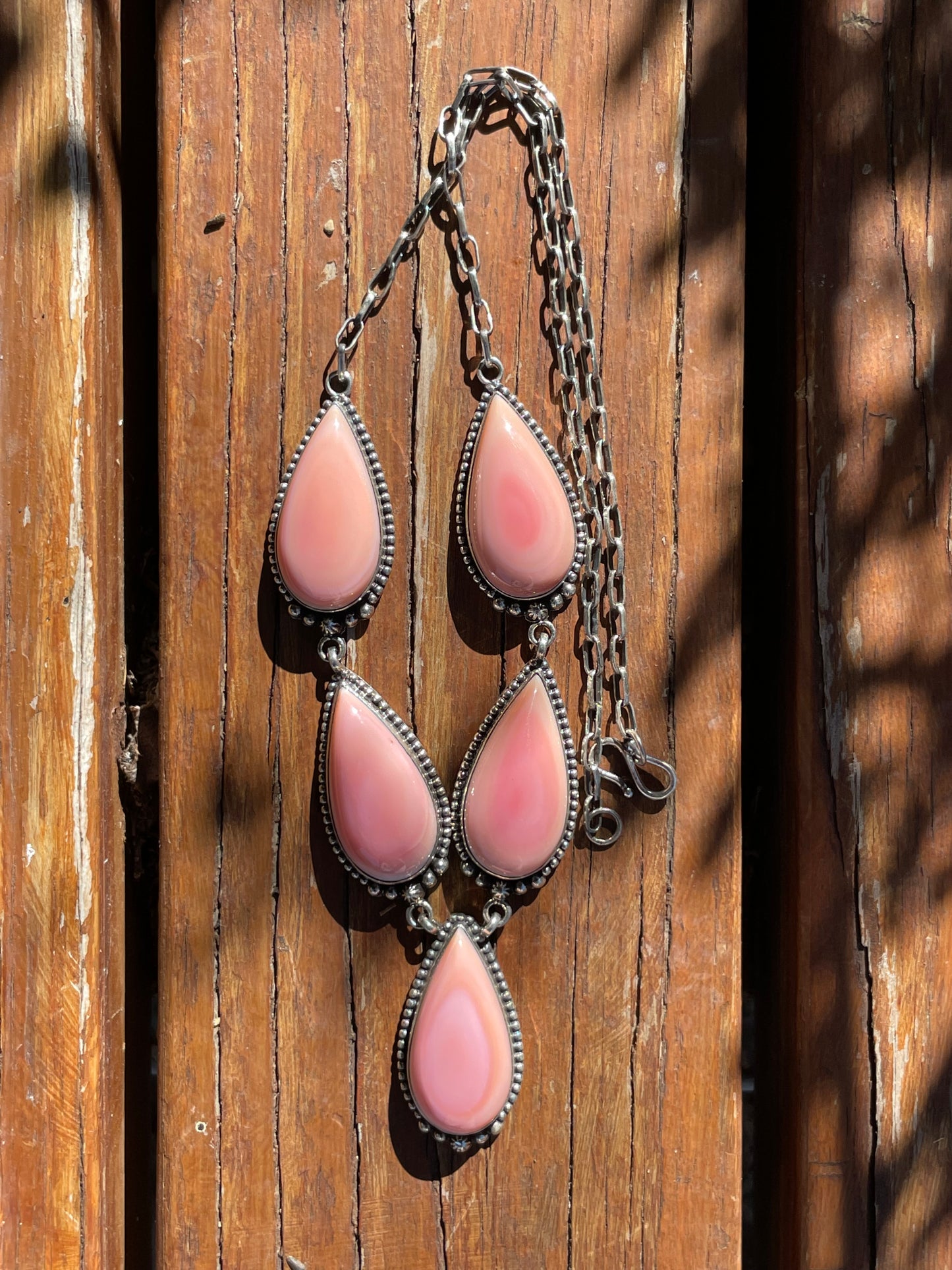 Pink Conch Lariat Necklace | 925 Sterling Silver B662