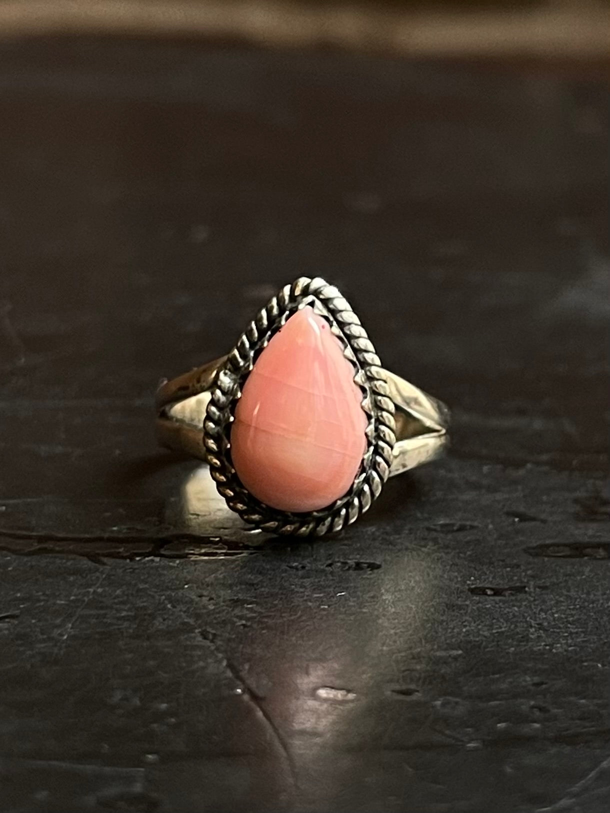 Pink Conch Teardrop Ring Size 6 | 925 Sterling Silver Southwest E159