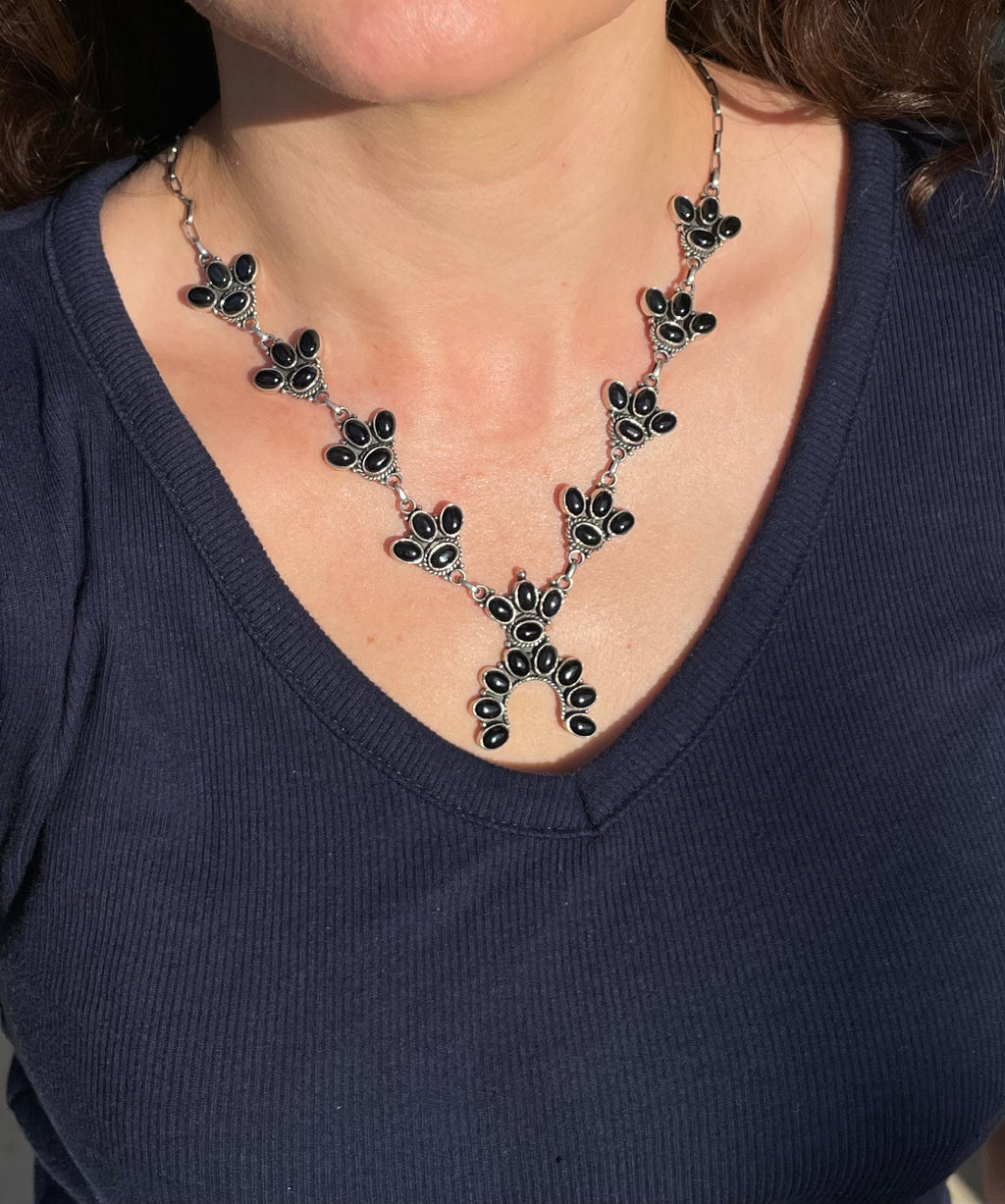 Black Onyx Naja Lariat Necklace | Sterling Silver G333