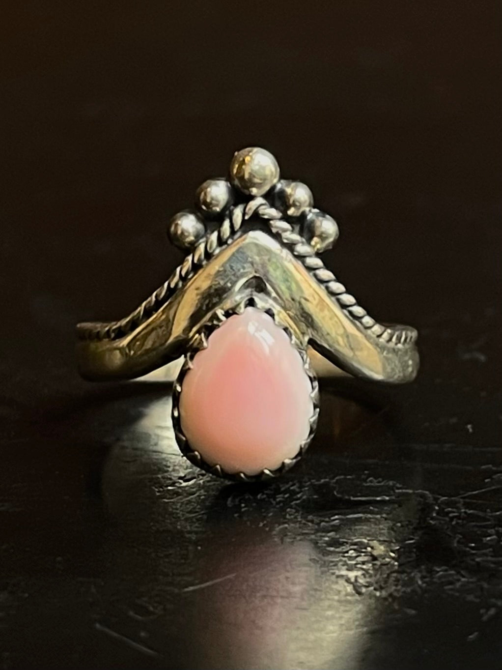 Pink Conch Tear Drop Ring Size 6 | 925 Sterling Silver G148