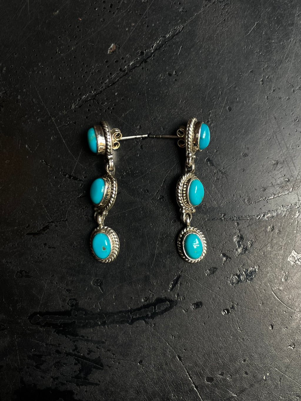Kingman Turquoise Drop Stud Earrings | 925 Sterling Silver C982