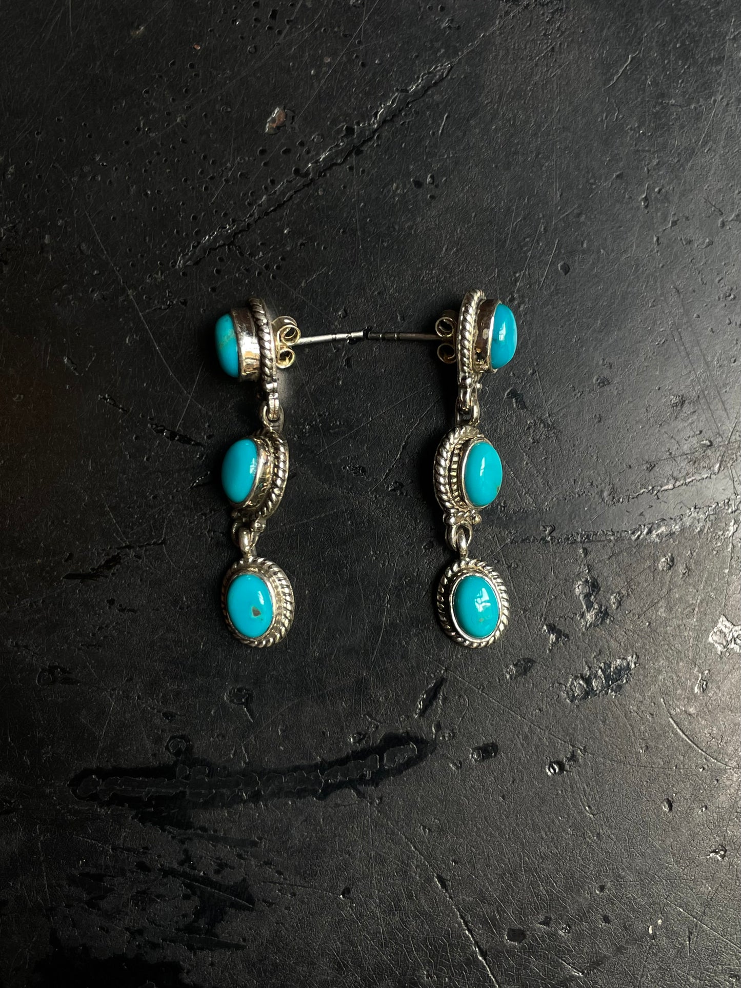 Kingman Turquoise Drop Stud Earrings | 925 Sterling Silver C982