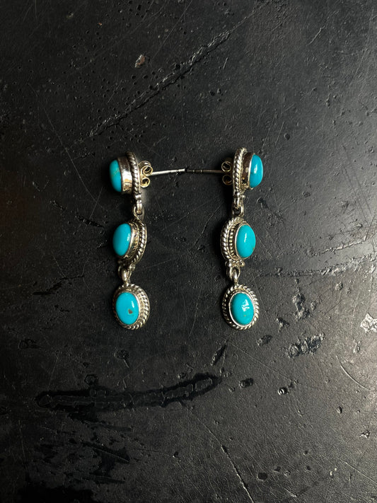 Kingman Turquoise Drop Stud Earrings | 925 Sterling Silver C982